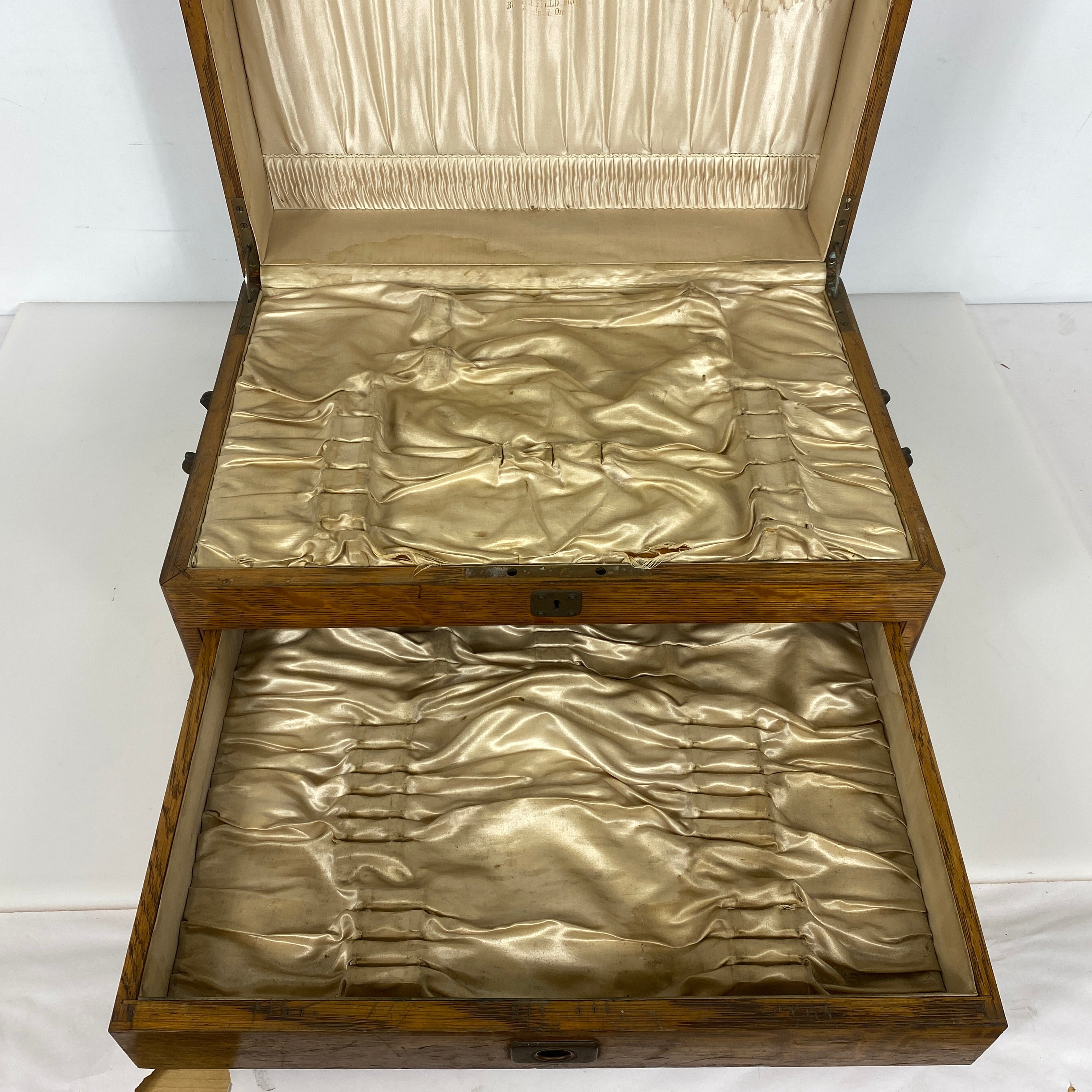 Antique Light Wooden Silverware Box w/ Drawer on Bottom