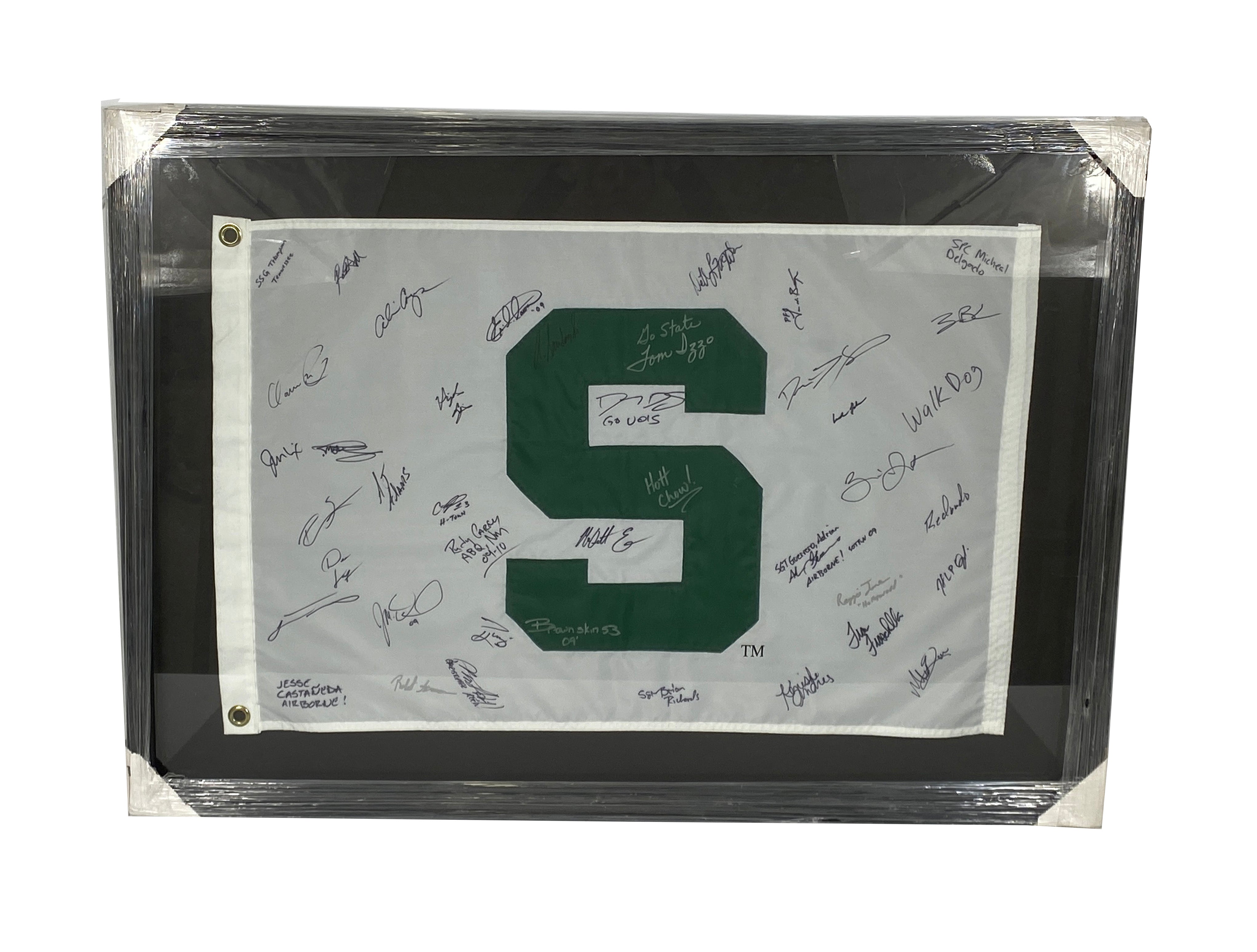 Framed Autographed MSU Flag