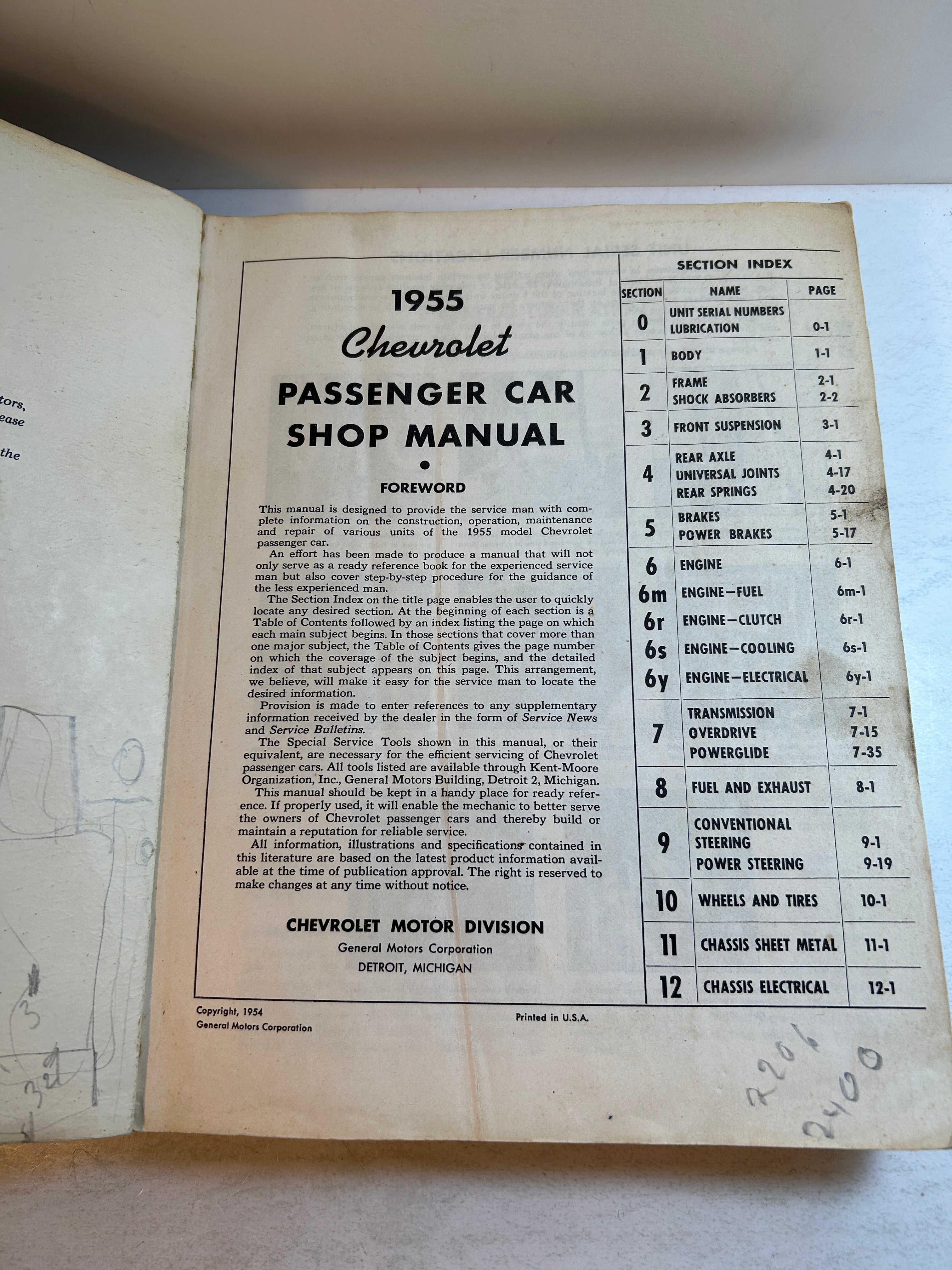 1955 Chevrolet Passenger Car Shop Manual General Motors Corp 1954 SC