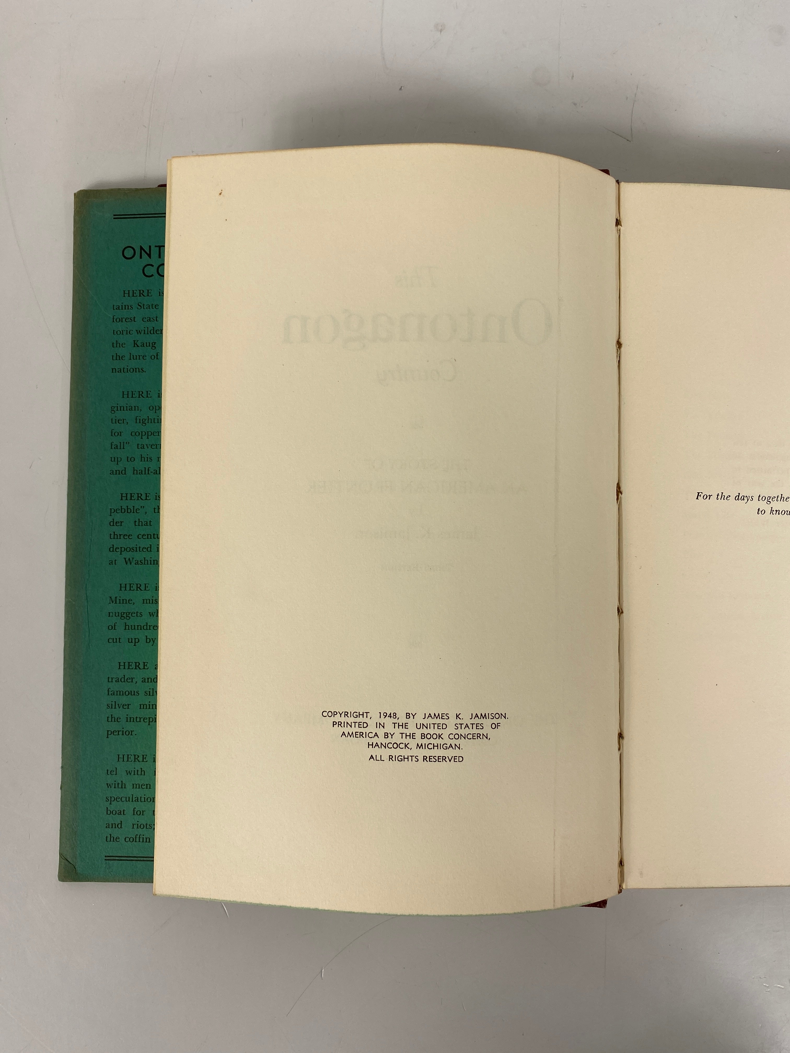 This Ontonagon Country by James K. Jamison 1948 Vintage HC DJ