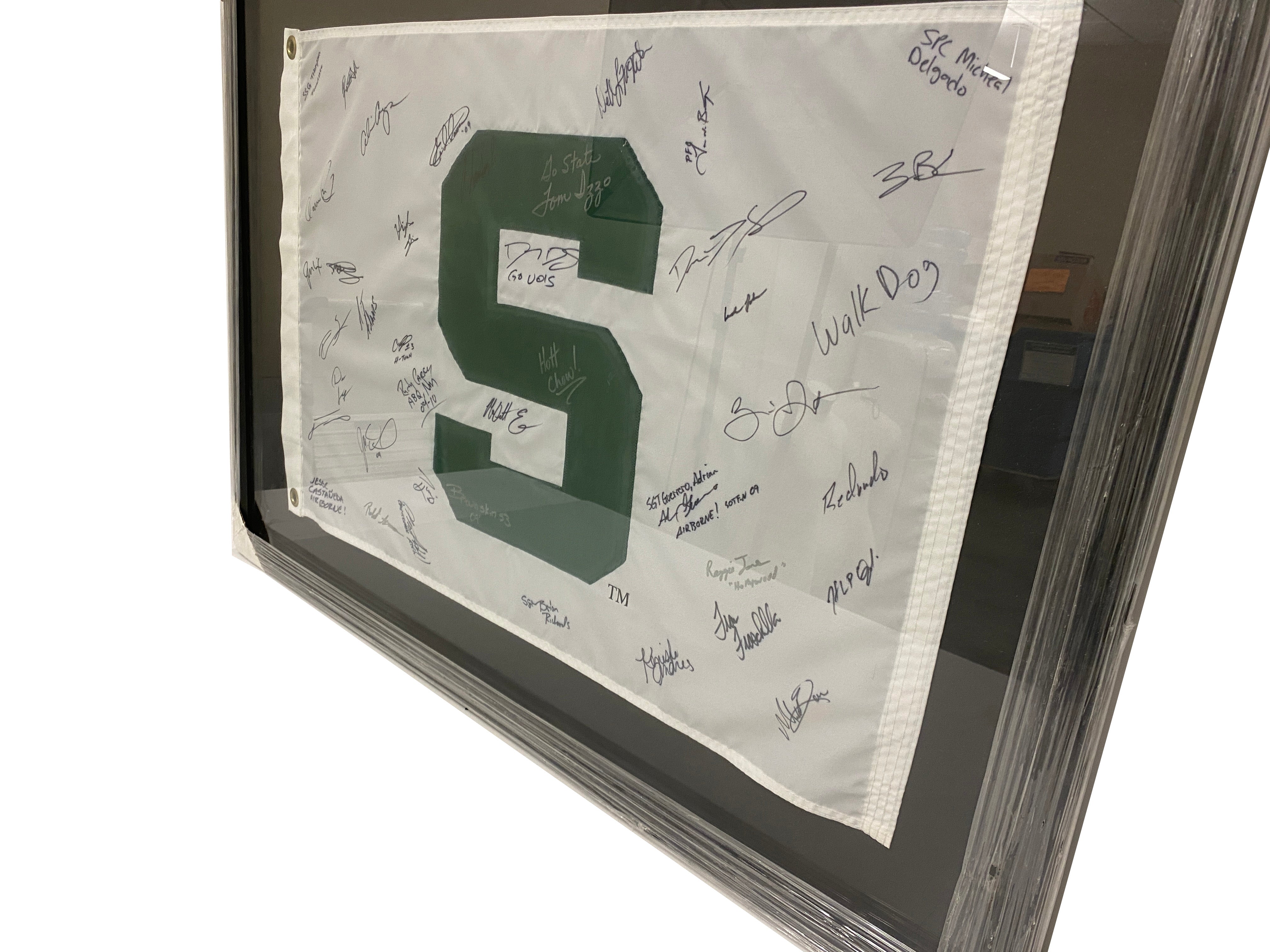 Framed Autographed MSU Flag