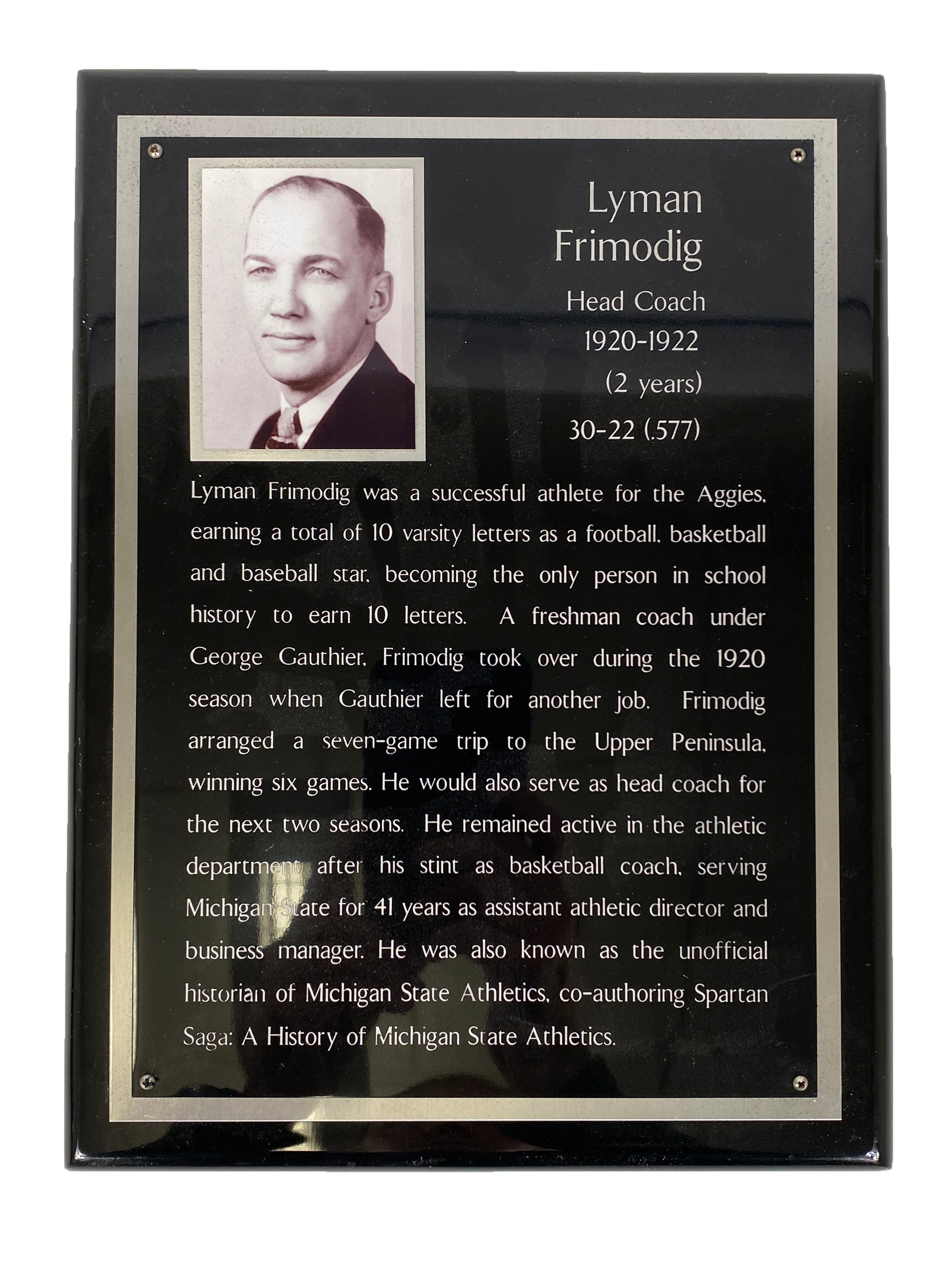 Lyman Frimodig Head Coach Plaque