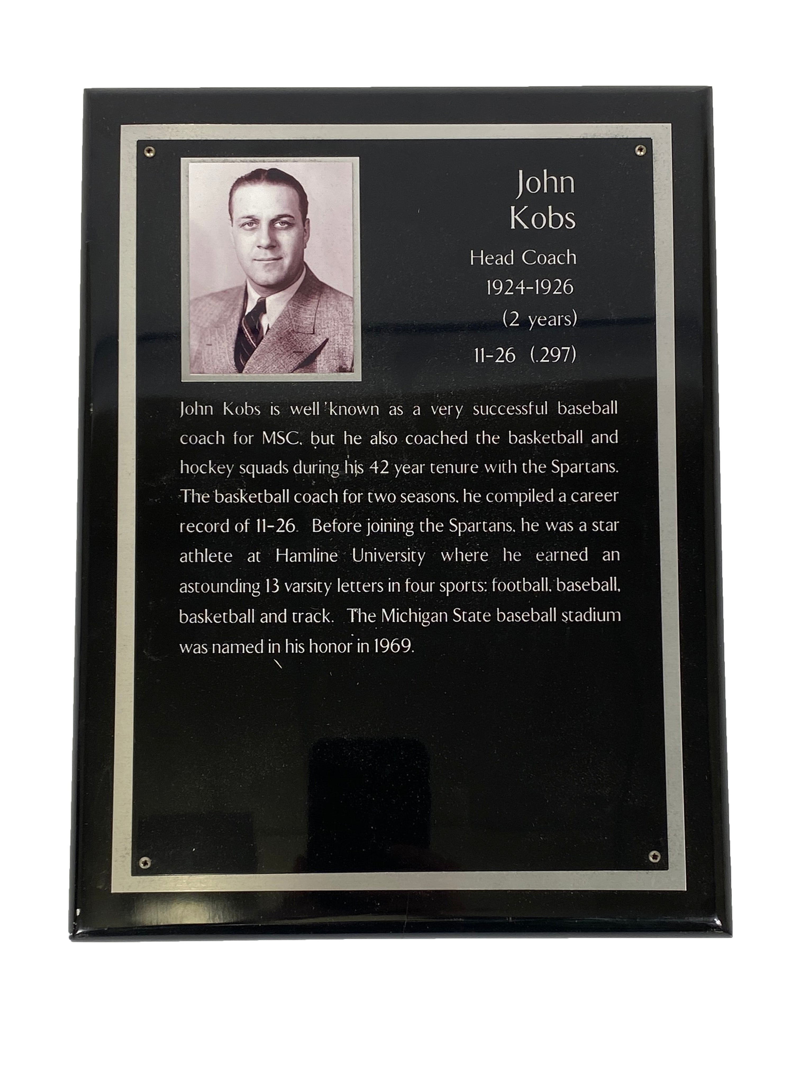 John Kobs Head Coach Plaque