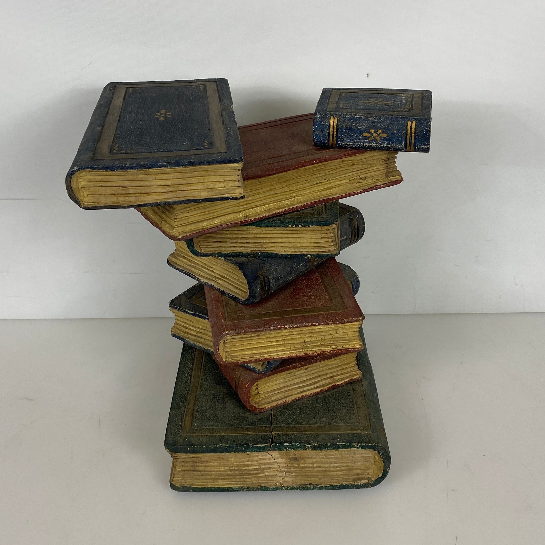Vintage Figural Faux Book Ceramic Form Stacked Side Table