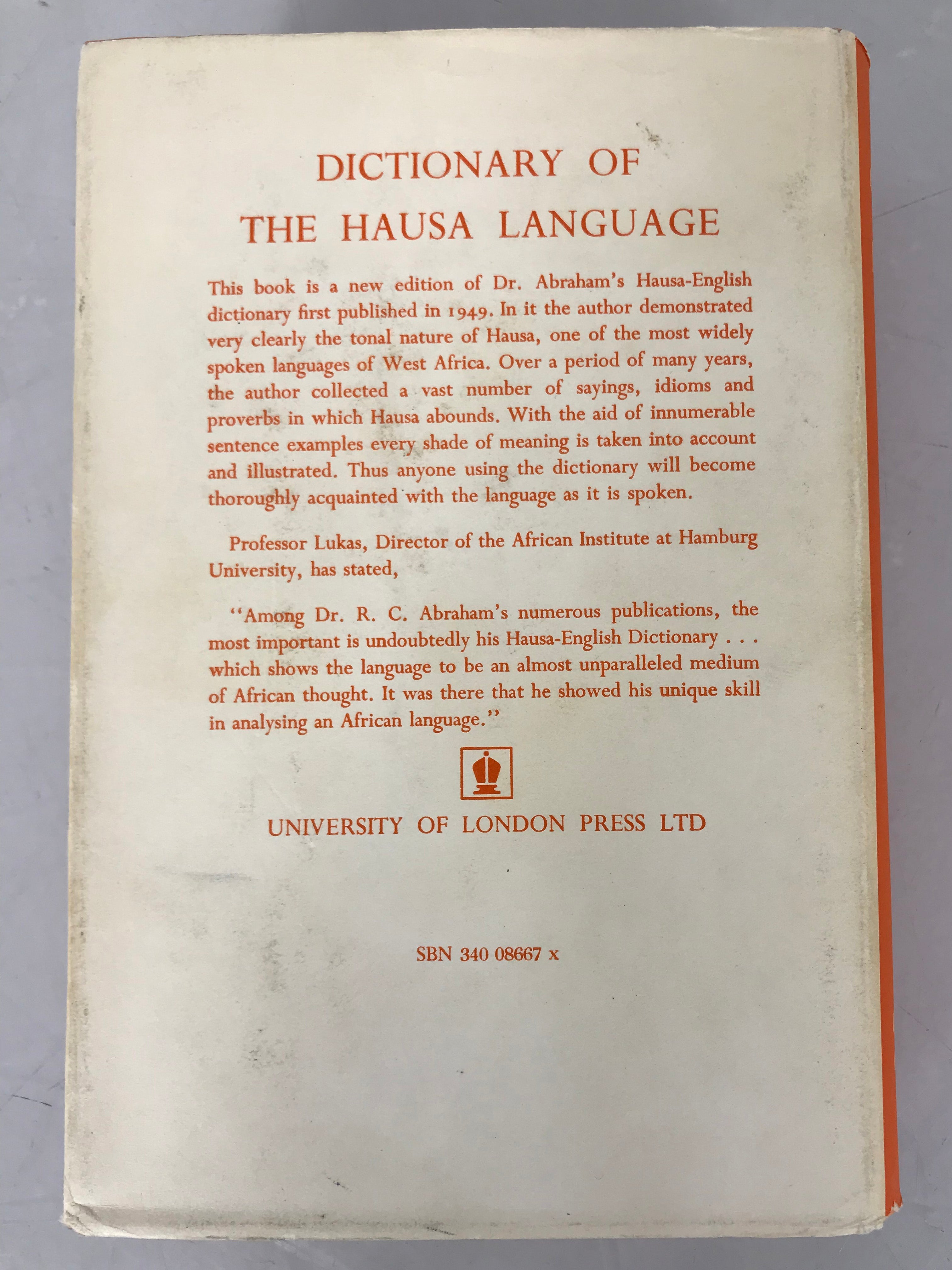 Dictionary of the Hausa Language by R.C. Abraham 1968