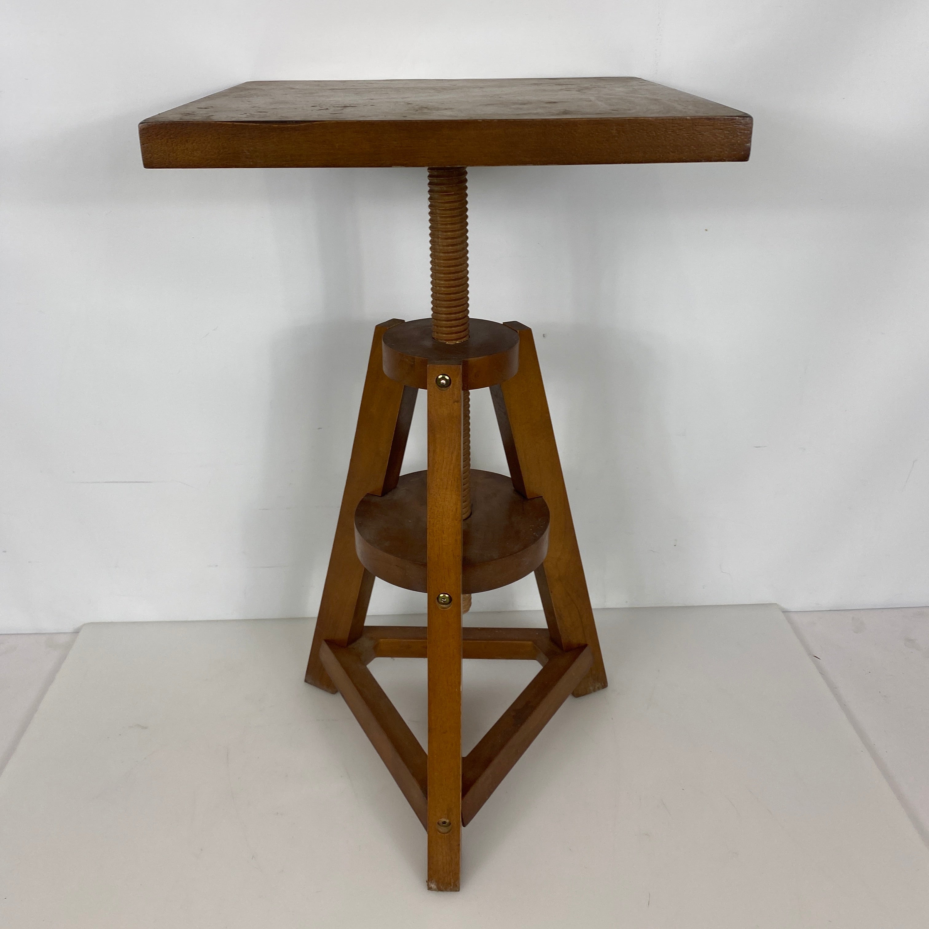 Vintage Adjustable and Revolving Top Wooden Side Table