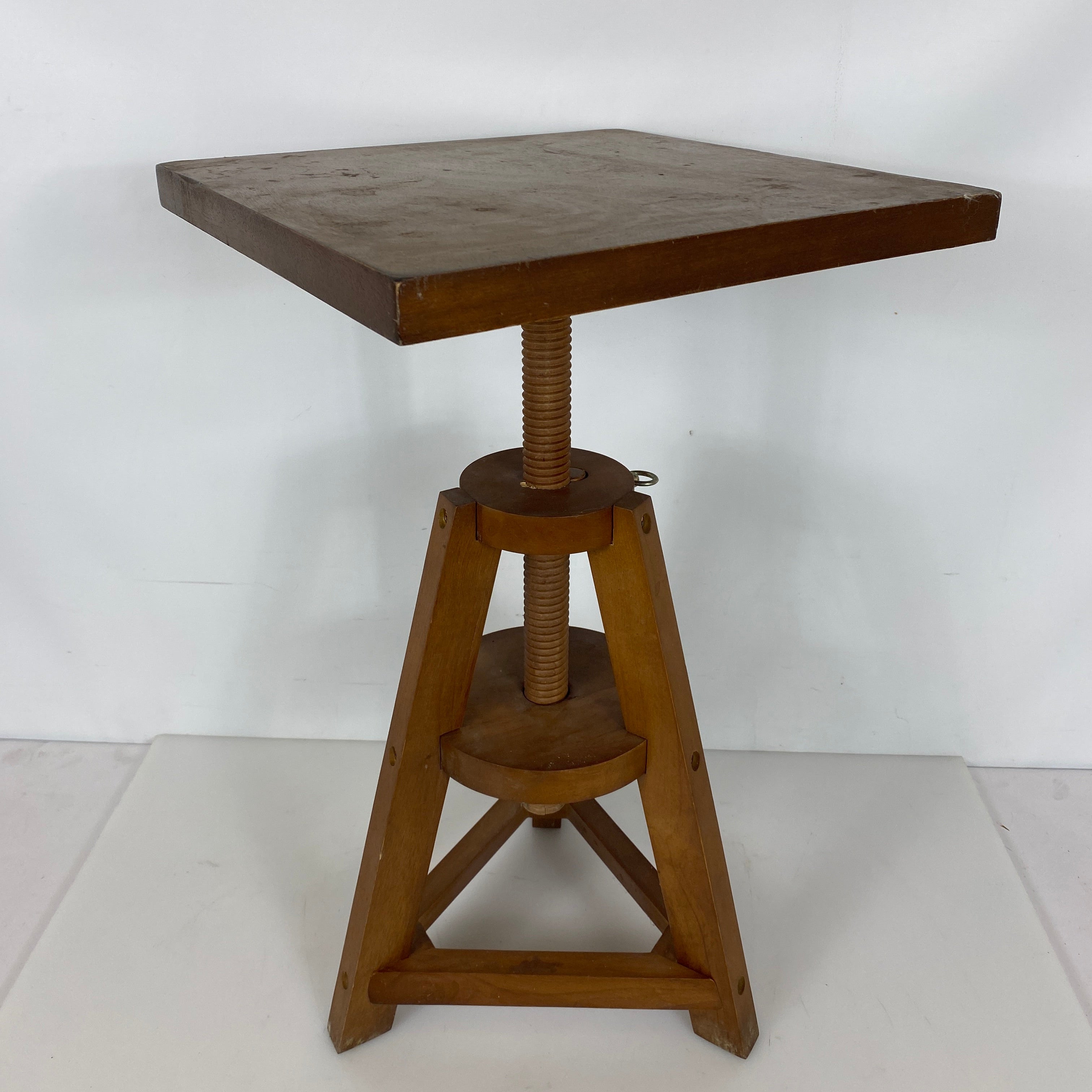 Vintage Adjustable and Revolving Top Wooden Side Table