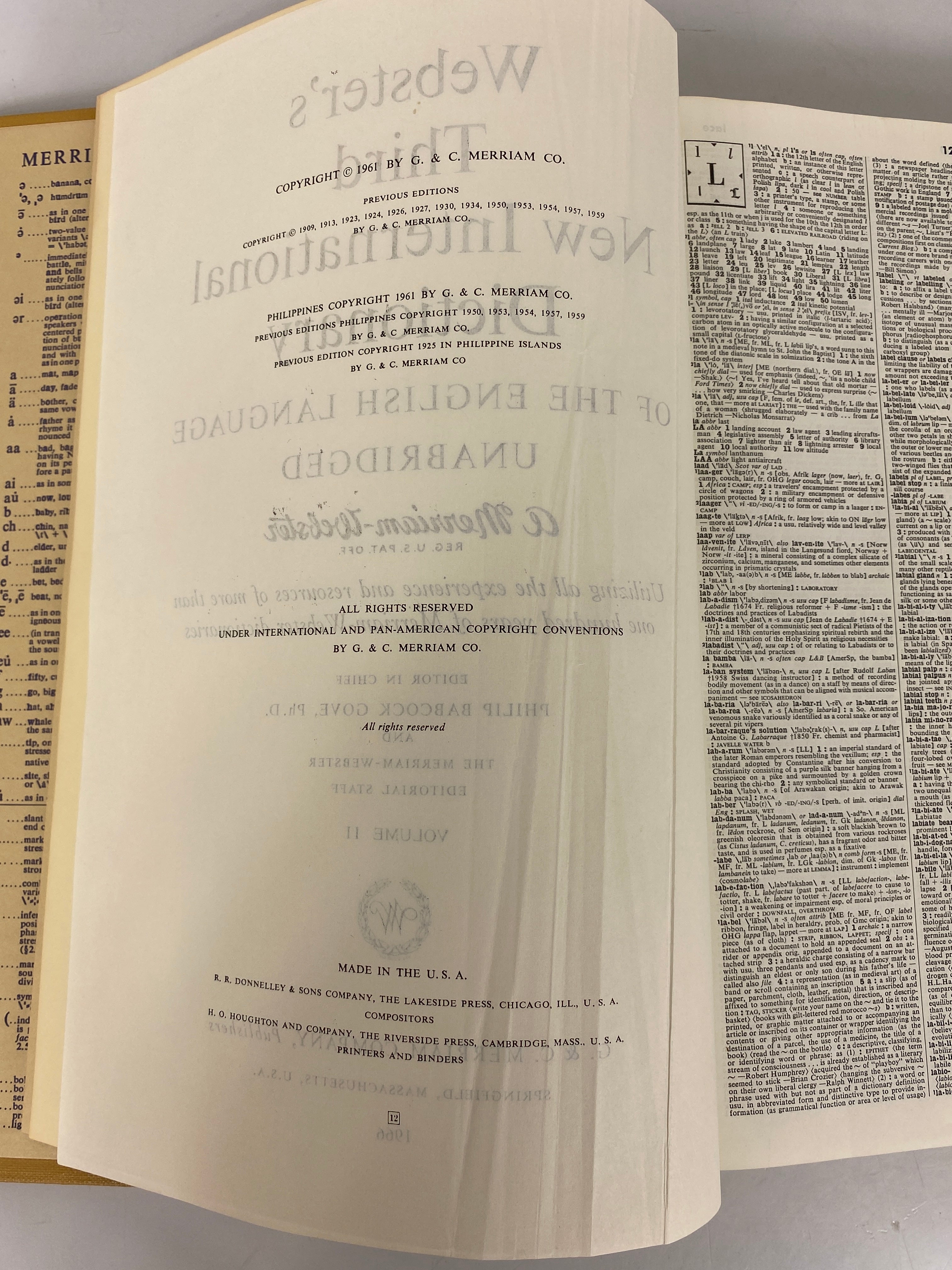 2 Volume Set Webster's Third New International Dictionary 1966 HC