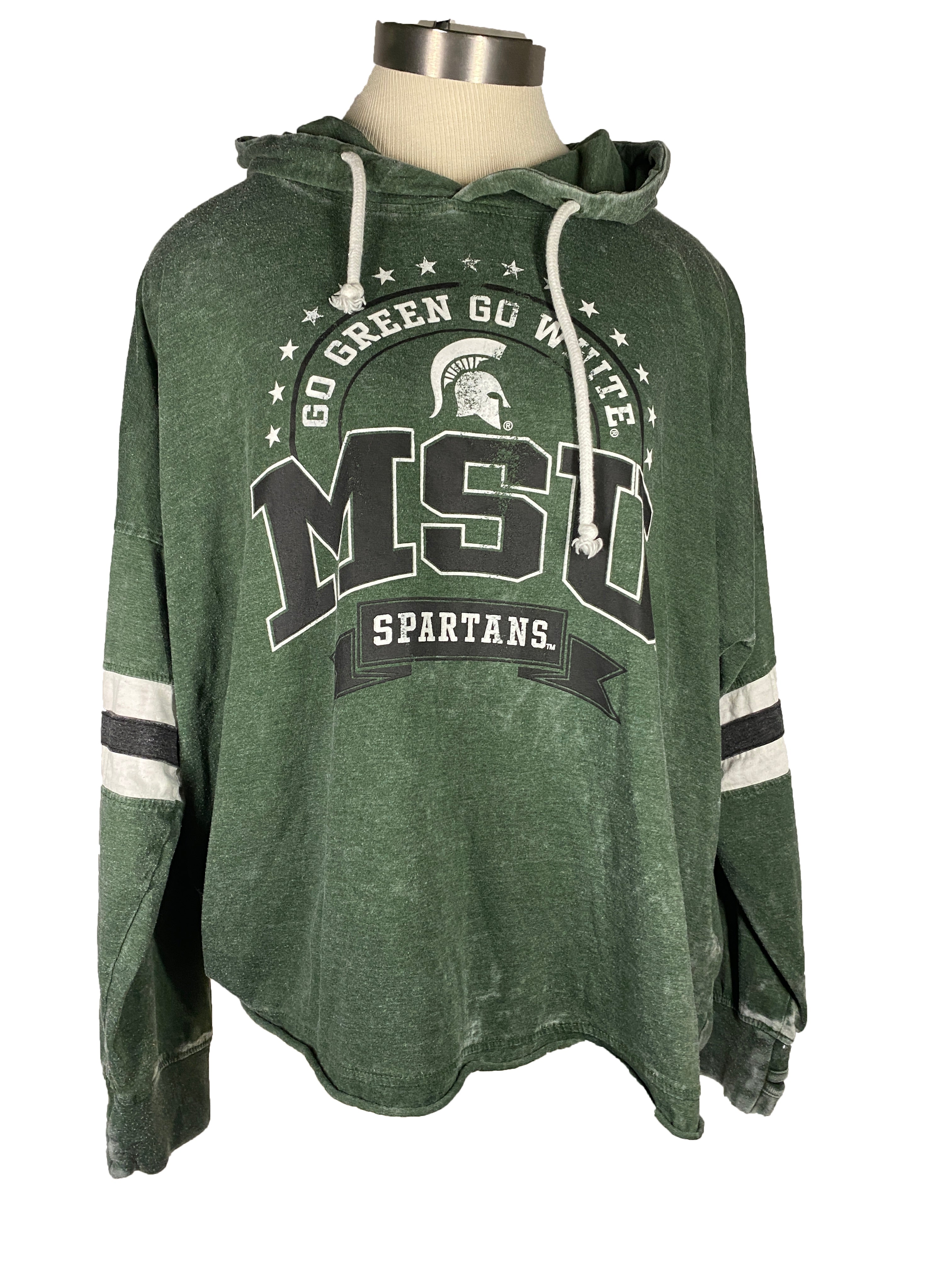 Pressbox Michigan State Spartans Vintage Wash Light Weight Hoodie Women's Size XL