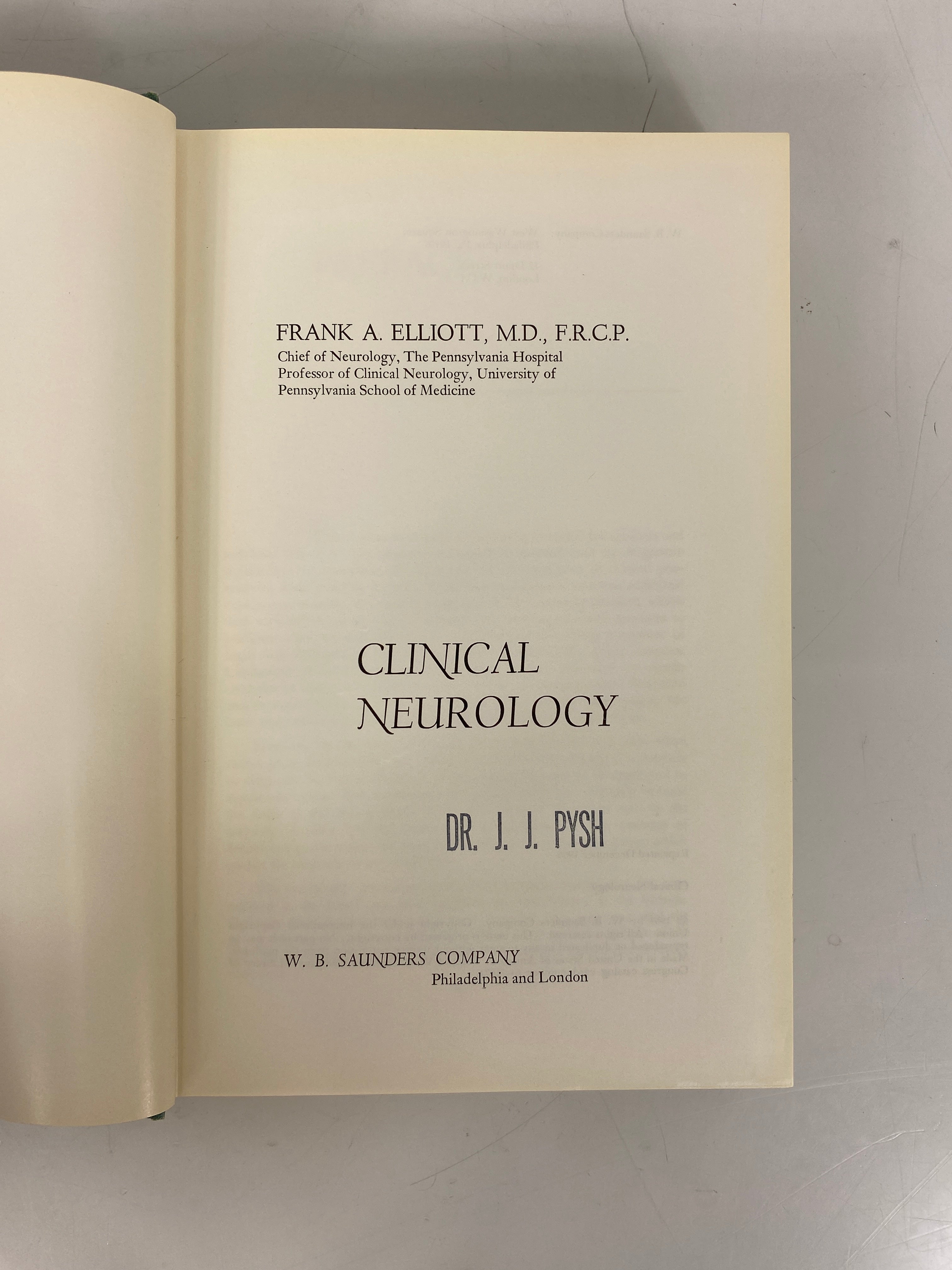 Clinical Neurology by Frank Elliott 1966 Reprint HC