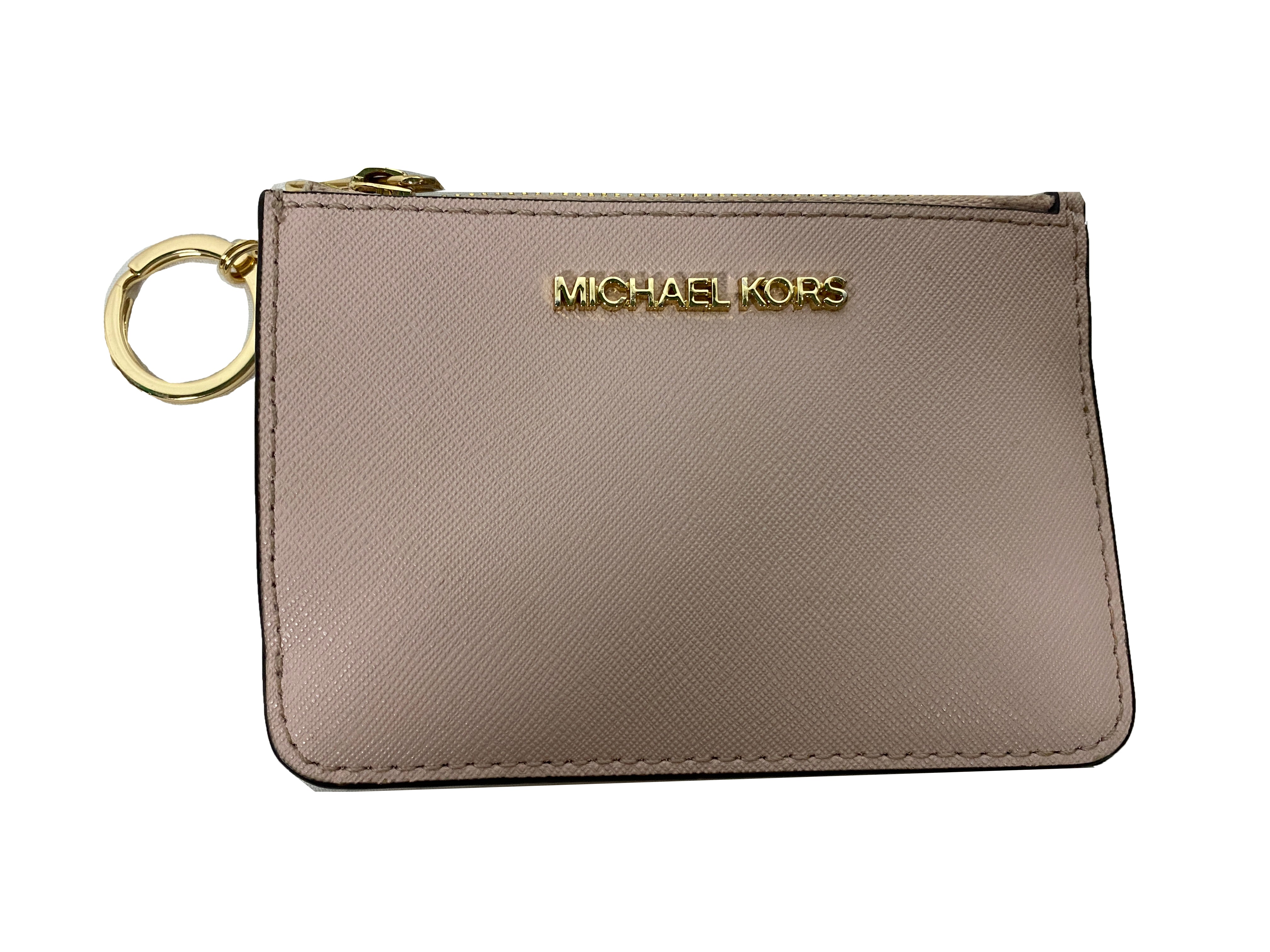 Michael Kors Jet Set Small Leather Zip Coin Pouch in Powder Blush w/ Gold Hardware