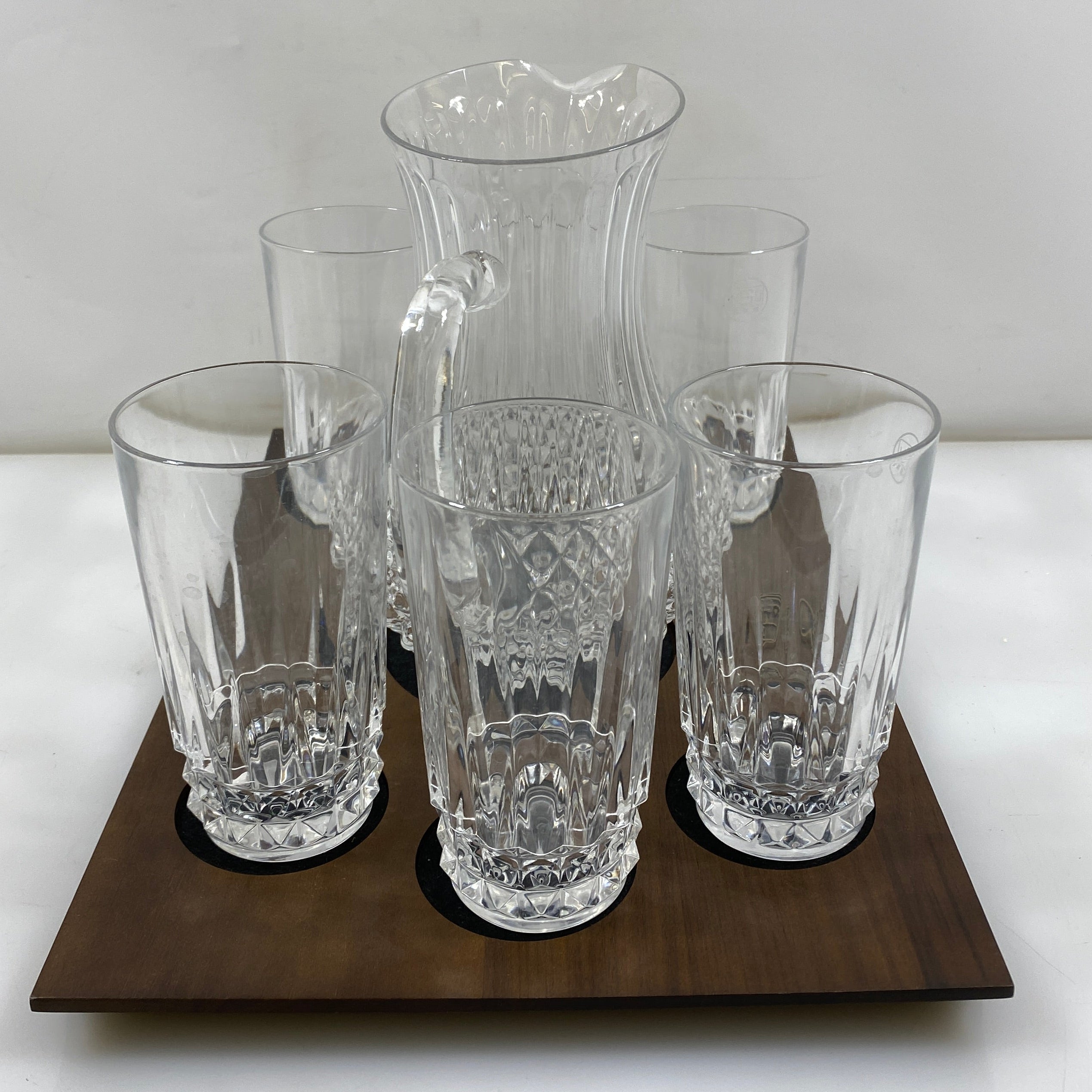 Jostons "MSU" Set of Glass Cups and Pitcher w/ Wooden and Felt Platter