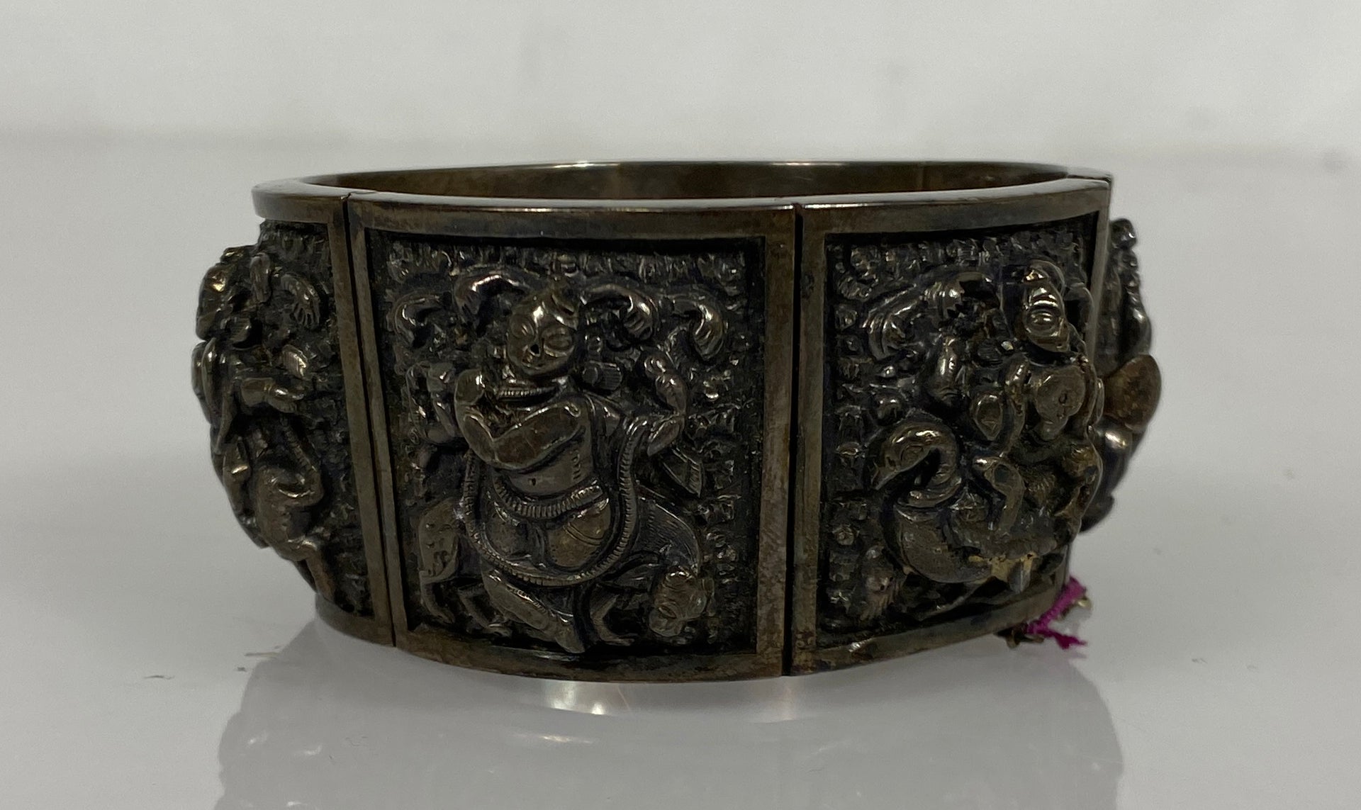 Vintage Chinese Silver Bracelet with Images of Various Deities