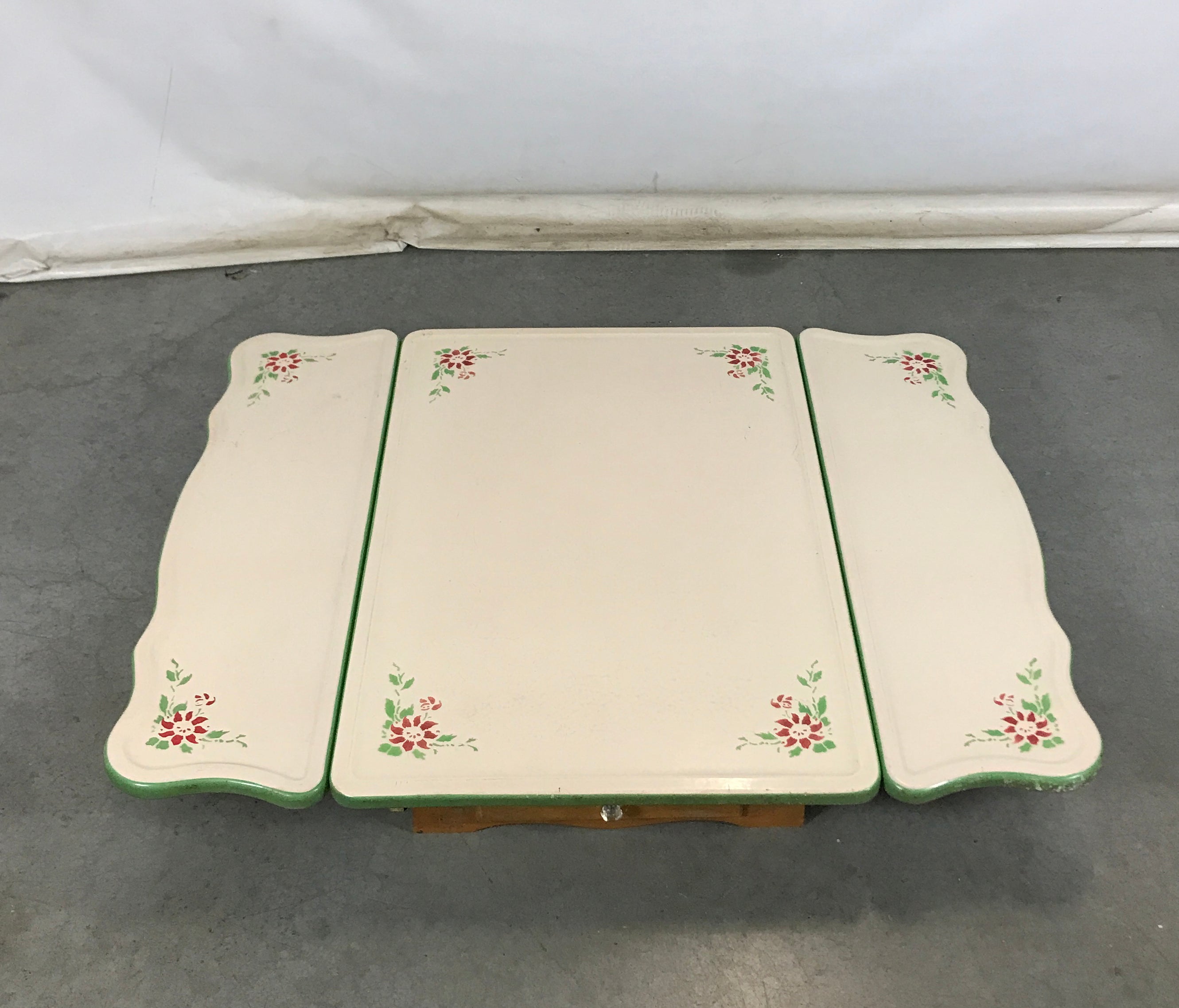 Vintage Painted Porcelain Enamel Drop Leaf Table Top