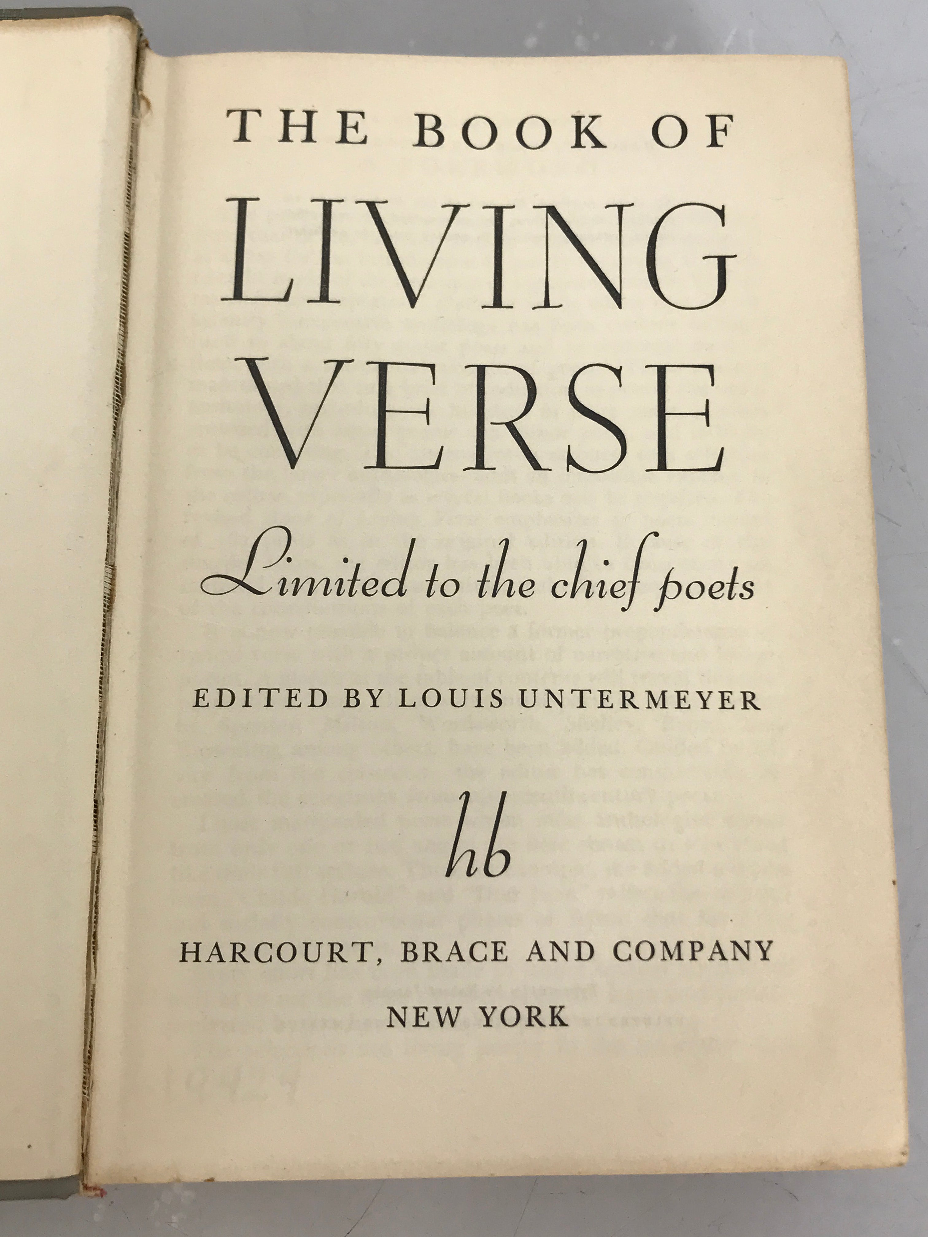 The Book of Living Verse by Untermeyer 1939 HC