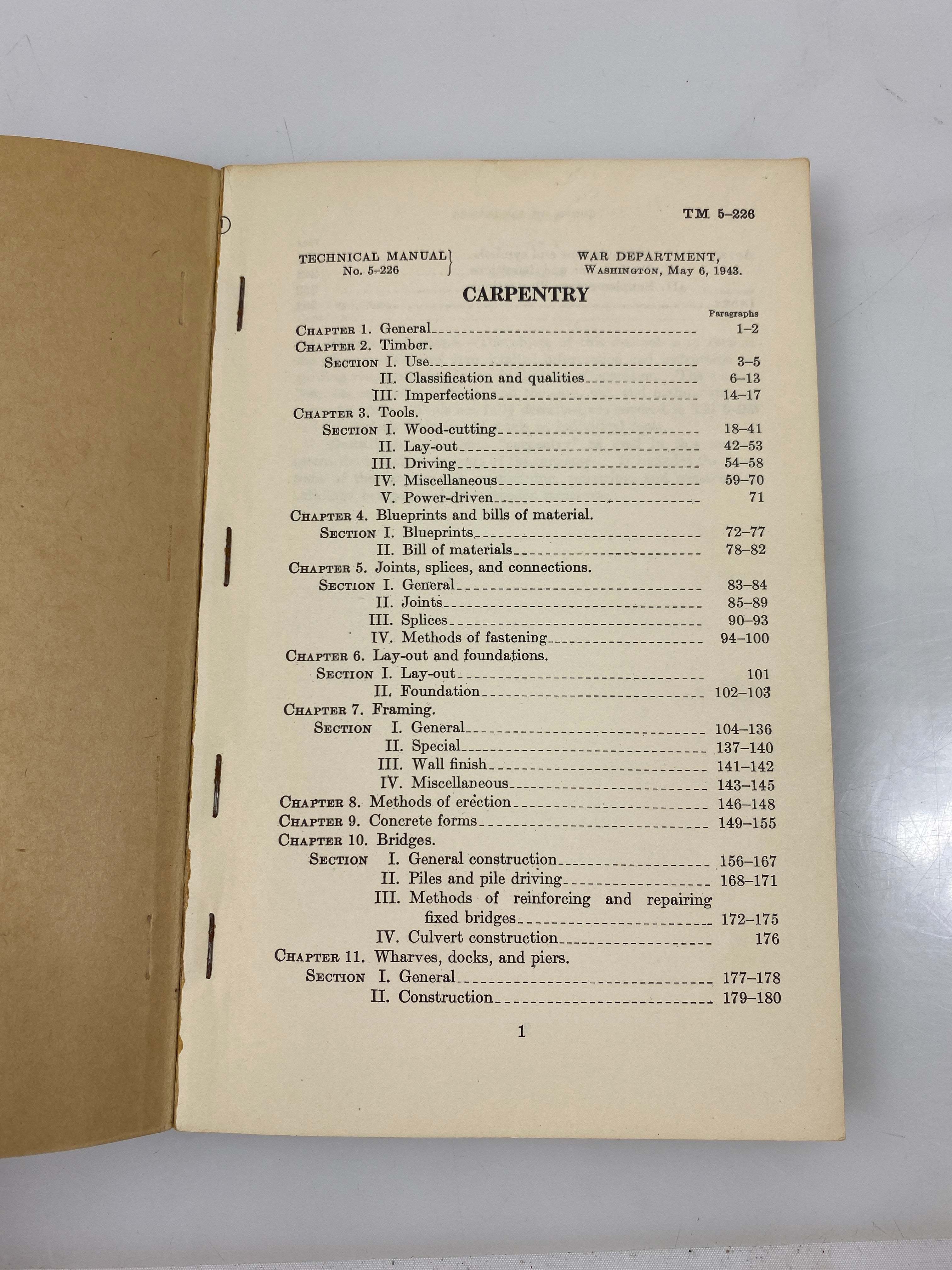 Technical Manual Carpentry War Department 1943 TM 5-226 SC