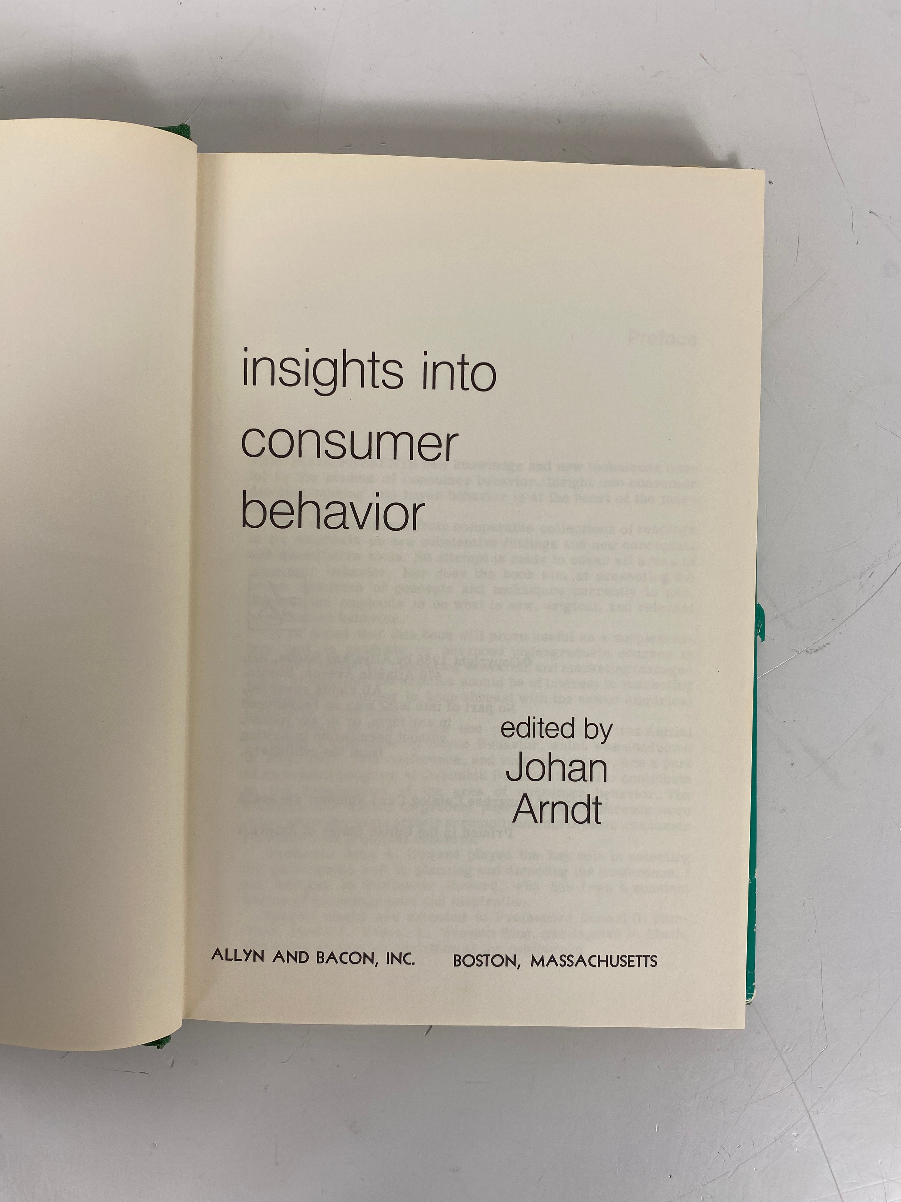 Insights into Consumer Behavior Johan Arndt 1968 1st Ed HCDJ