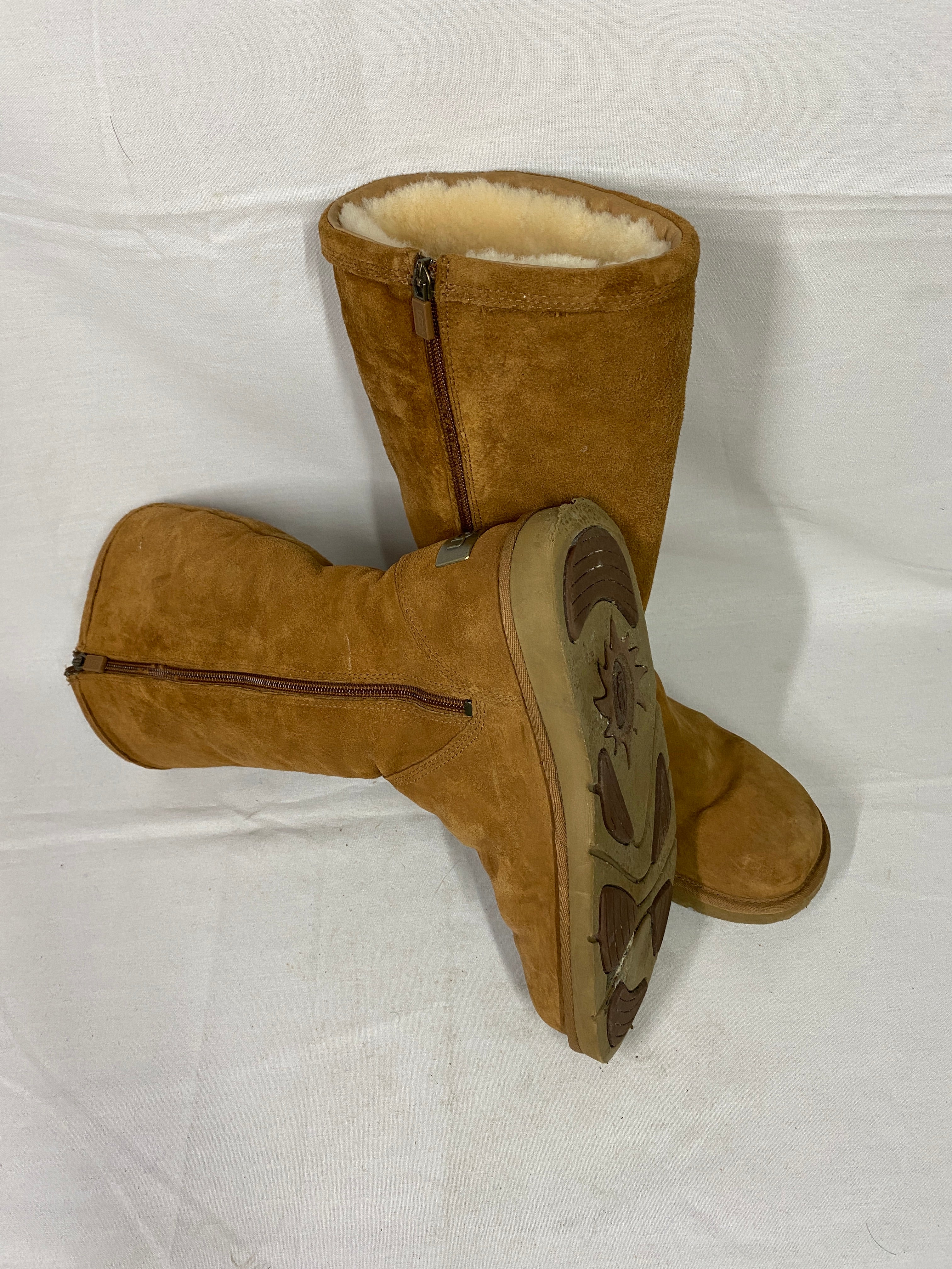 UGG Australia Kenly 1890 Tall Zip Boots Suede Sheepskin Chestnut Women's Size 8