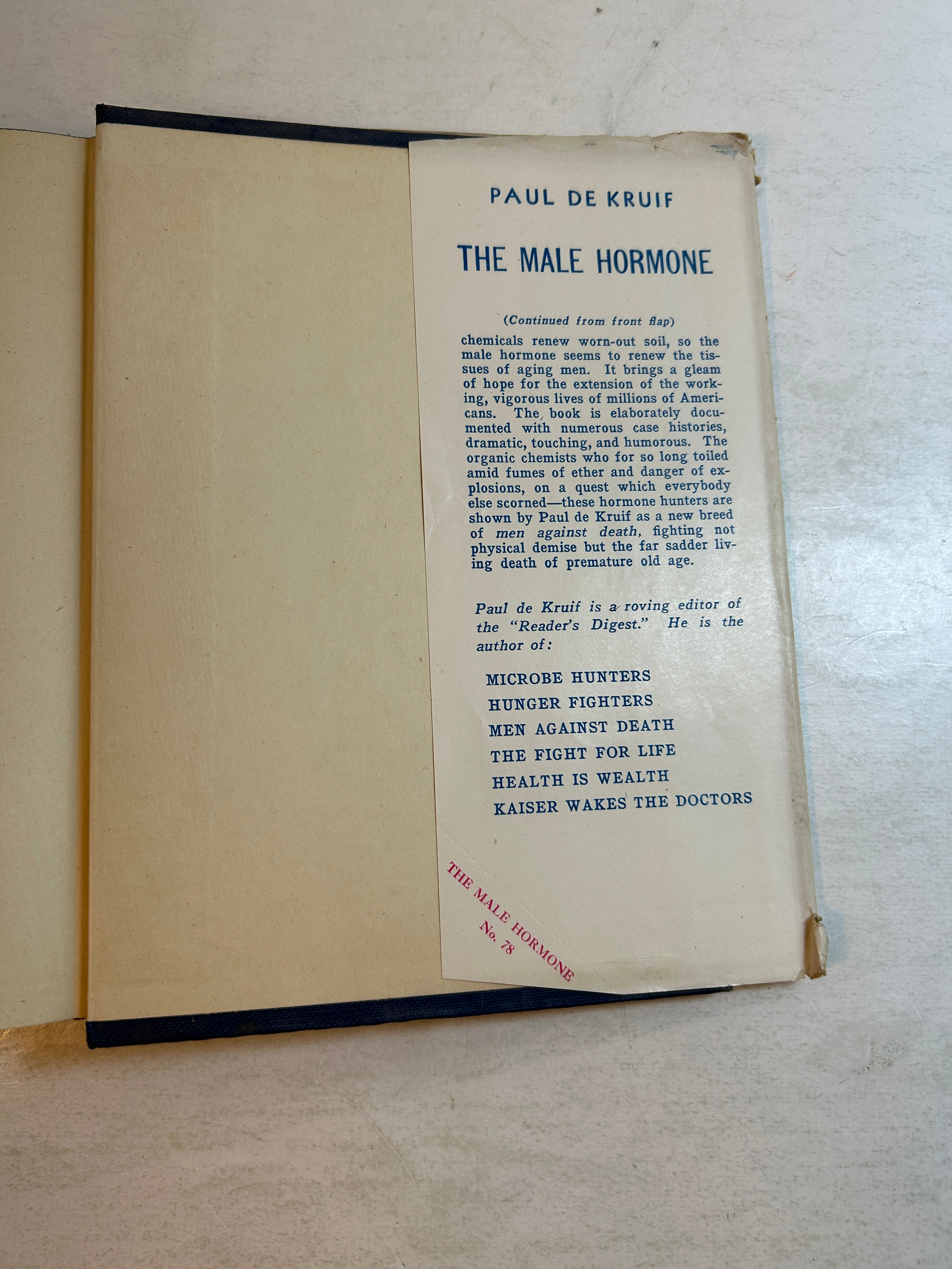 The Male Hormone by Paul de Kruif Garden City Publishing 1945 HCDJ