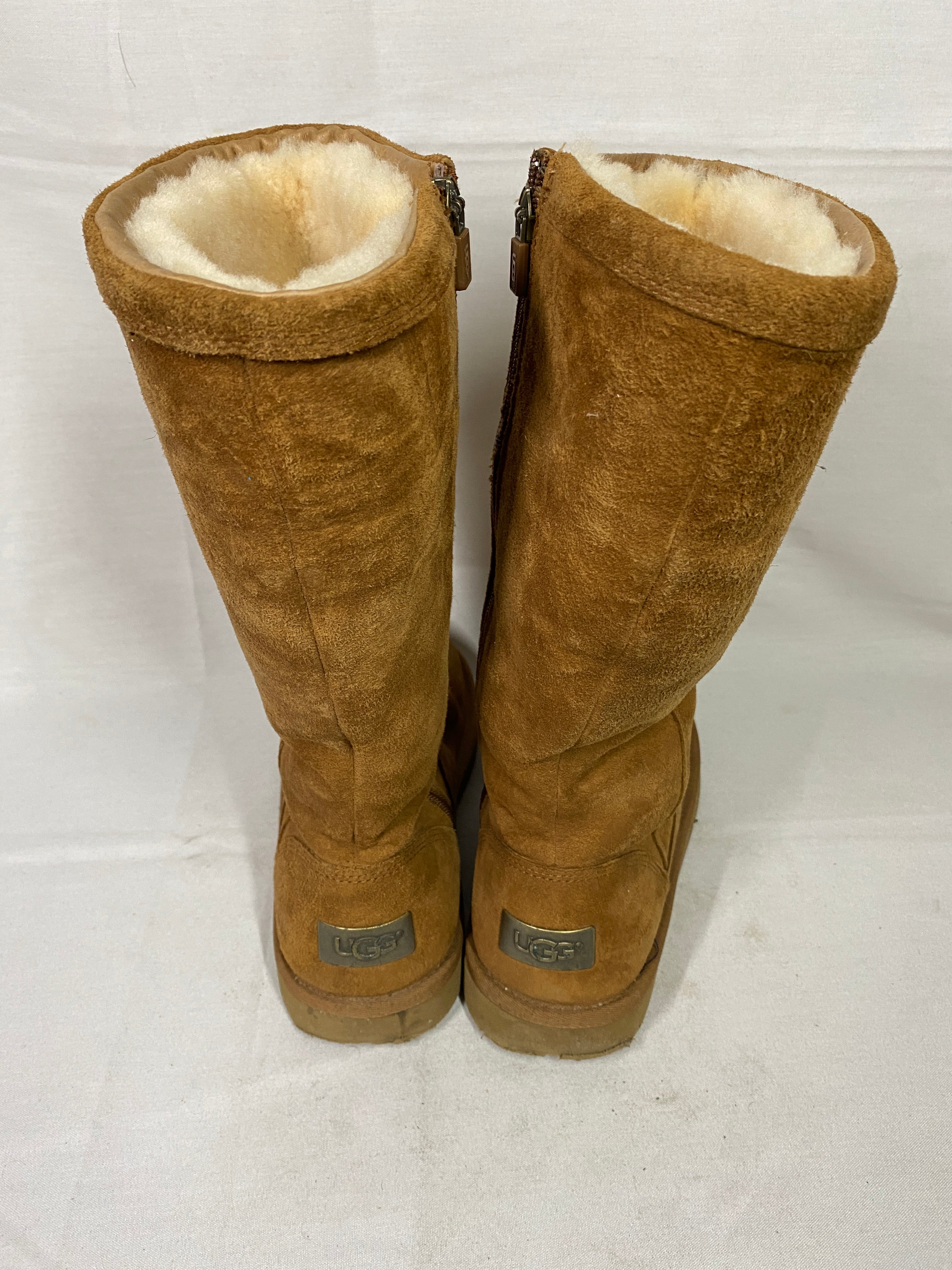 UGG Australia Kenly 1890 Tall Zip Boots Suede Sheepskin Chestnut Women's Size 8
