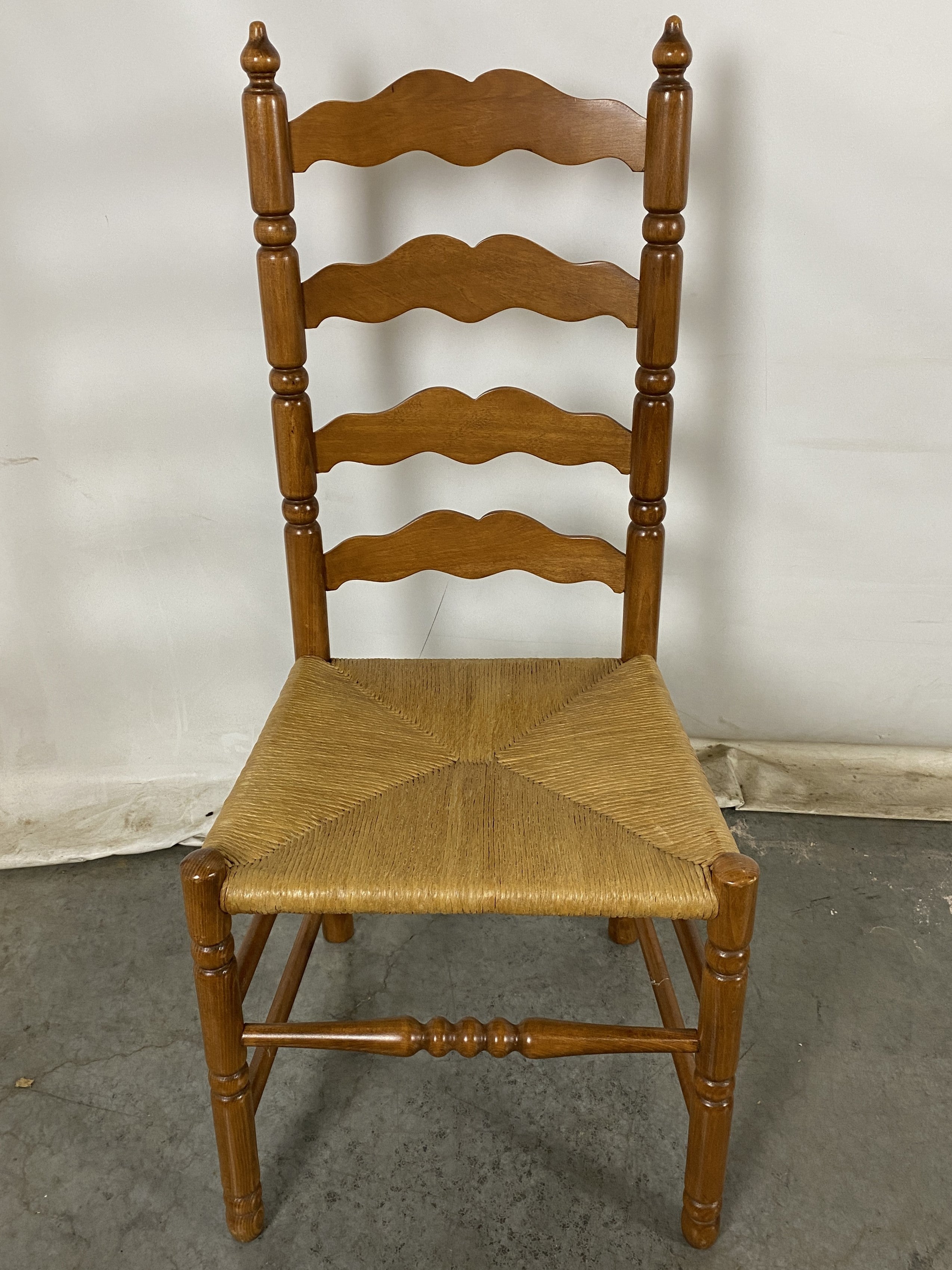 Vintage Ladderback Wooden Dining High back Chair w/ Rush Seating