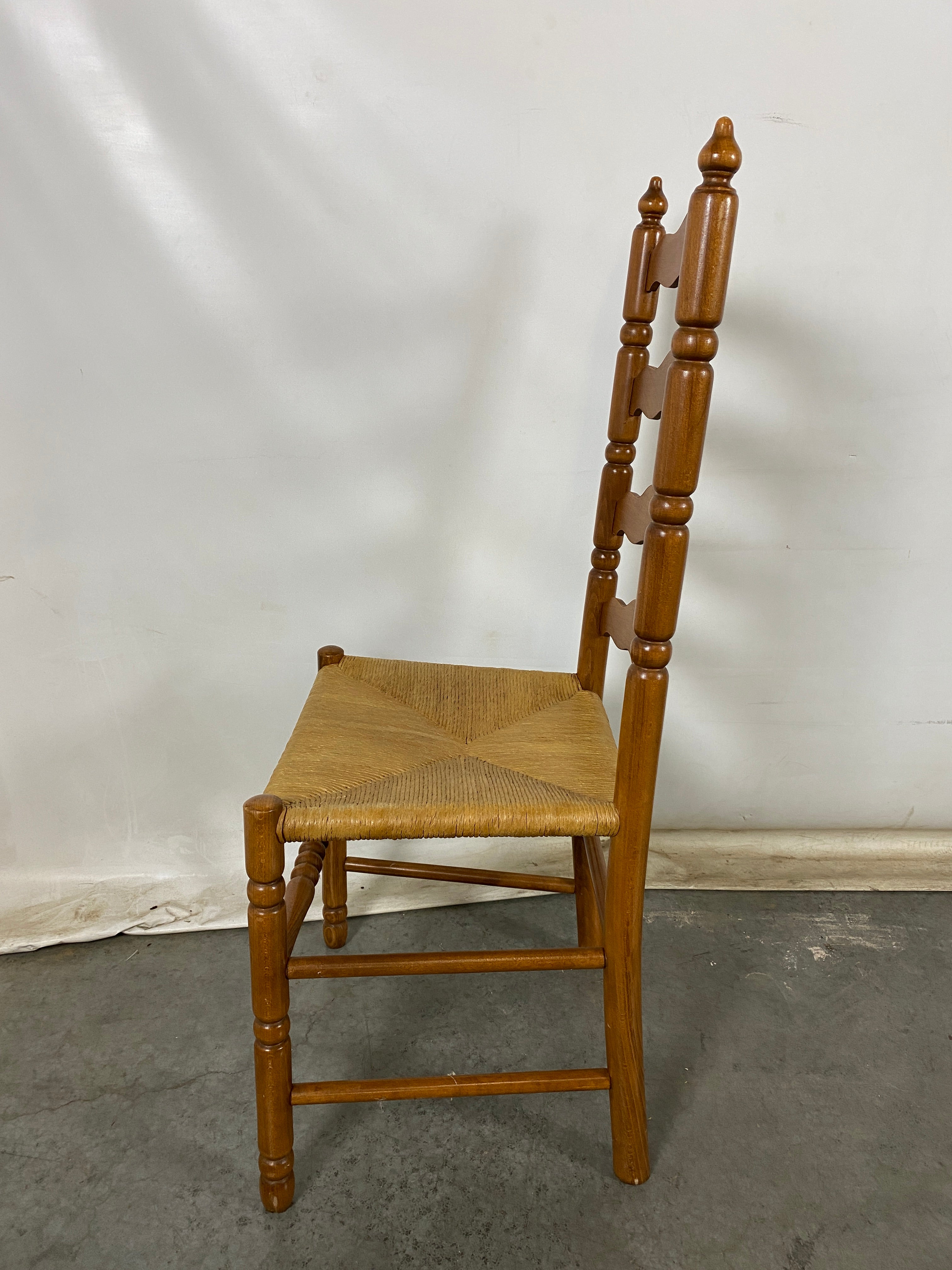 Vintage Ladderback Wooden Dining High back Chair w/ Rush Seating