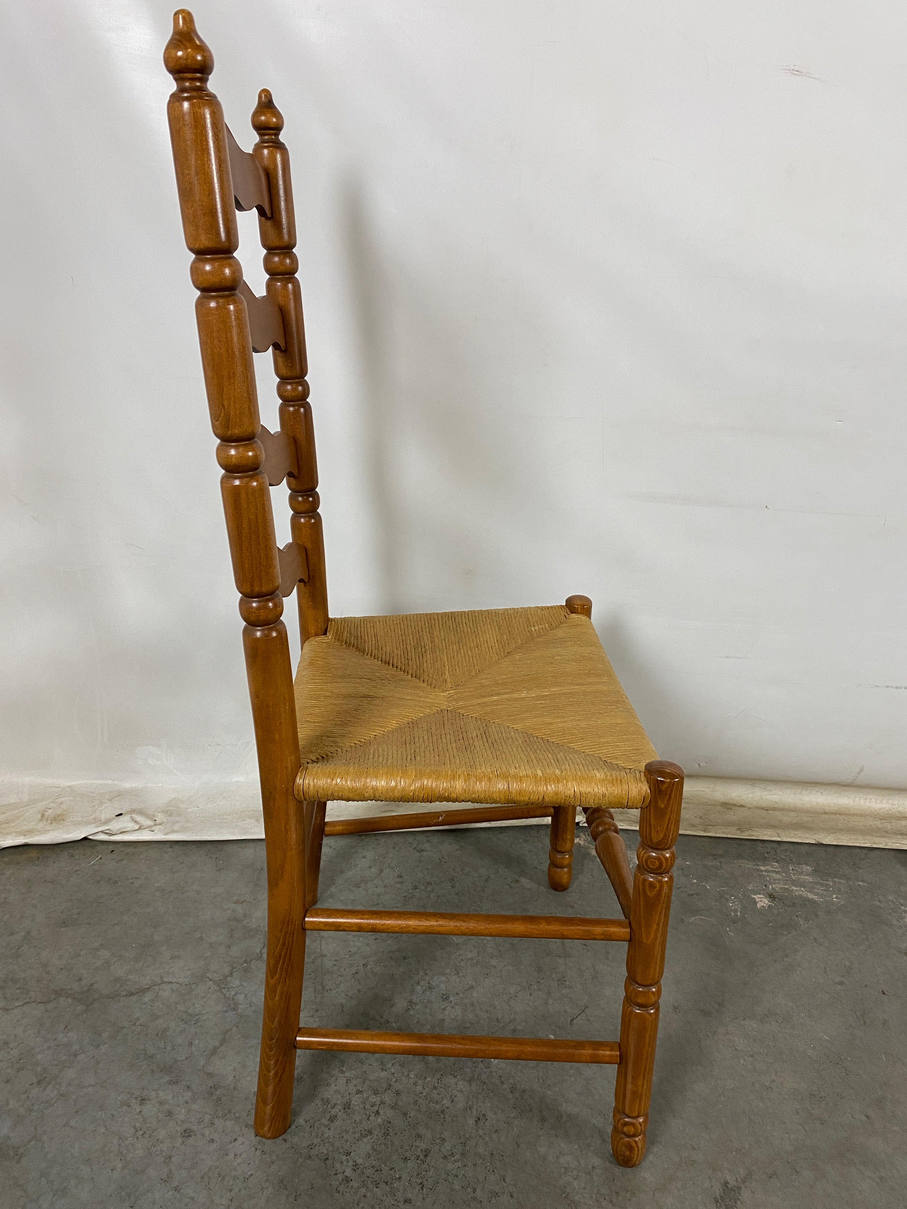 Vintage Ladderback Wooden Dining High back Chair w/ Rush Seating