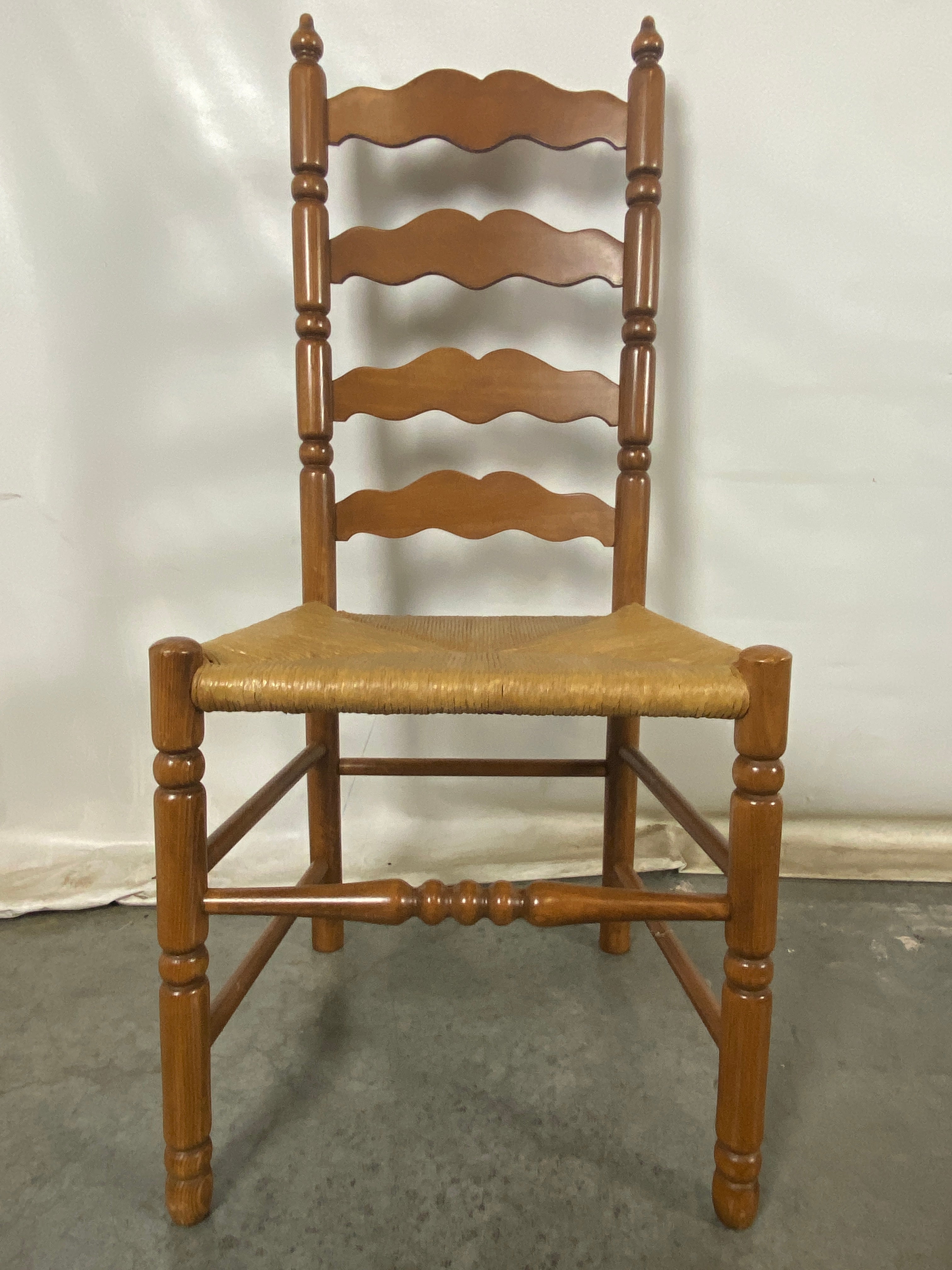 Vintage Ladderback Wooden Dining High back Chair w/ Rush Seating