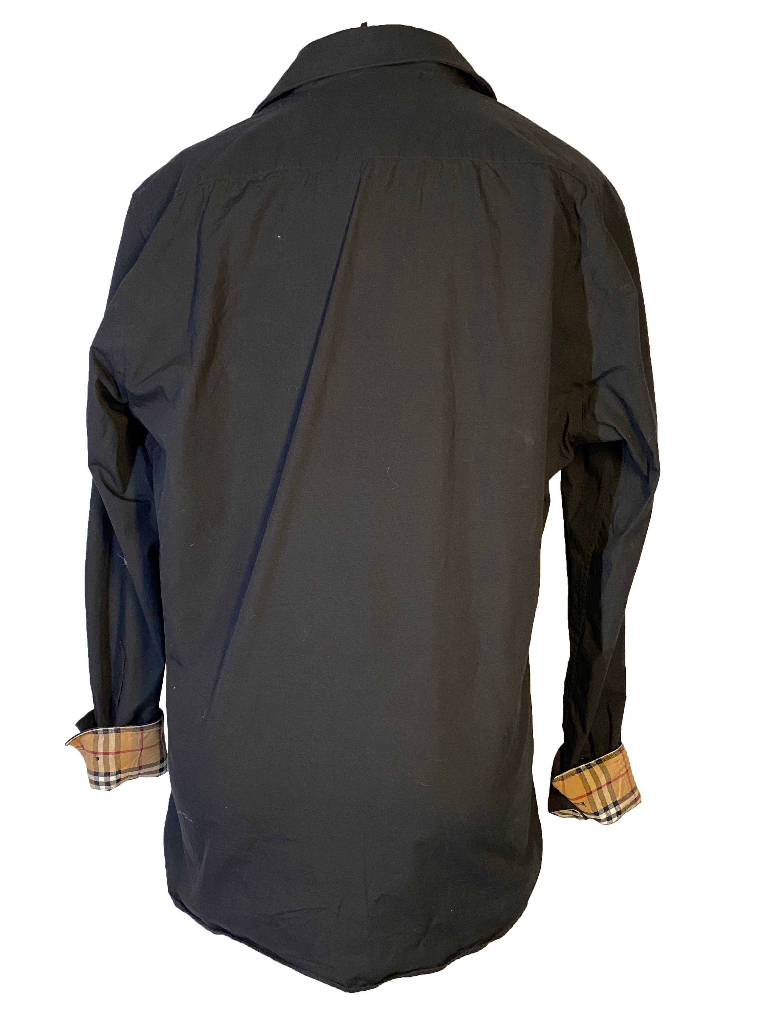 Burberry London Black Long Sleeve Button Down w/ Nova Check in Cuffs and Collar Men's Size L