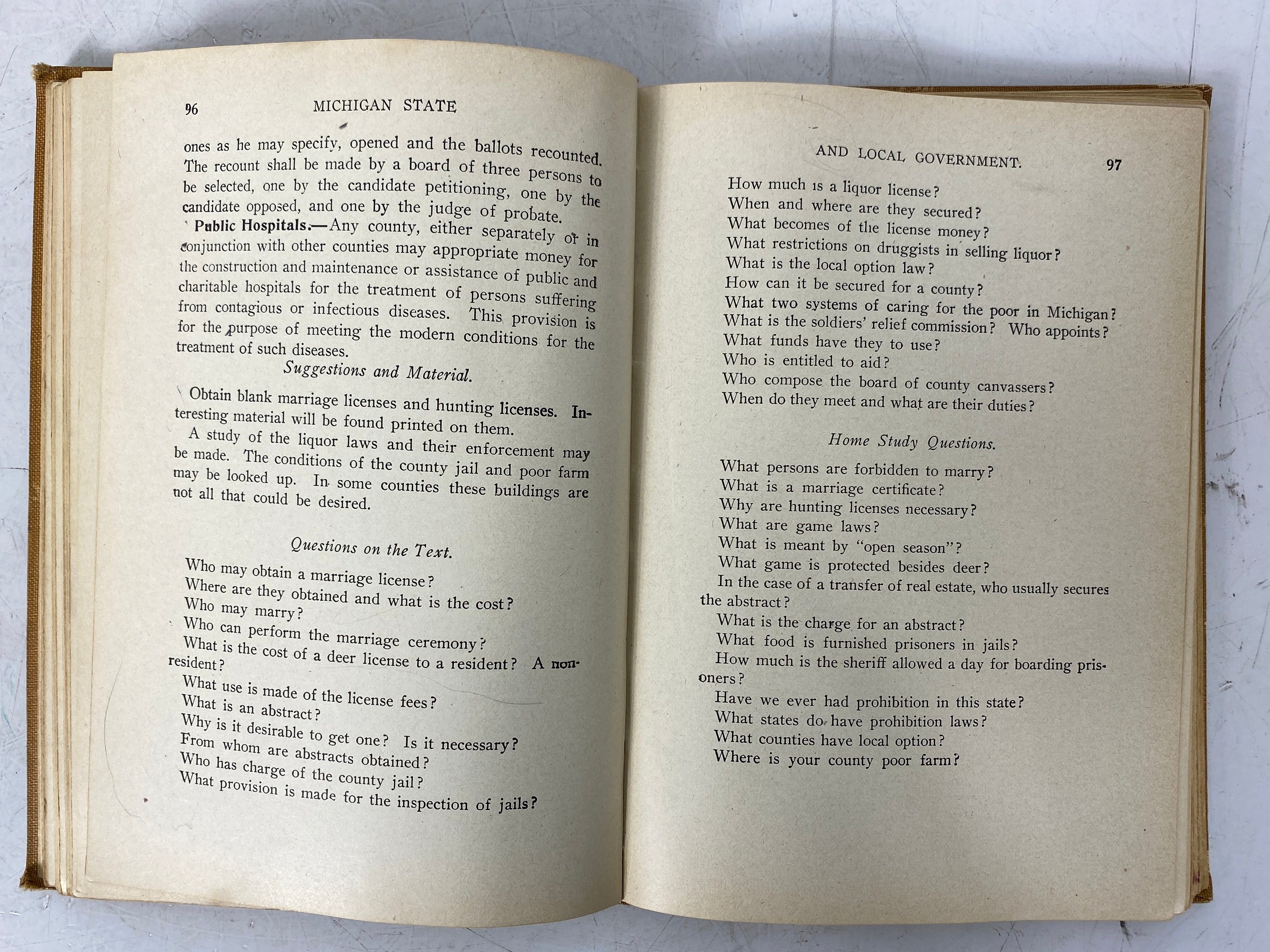 Michigan State and Local Government W.J. McKone 1922 Antique HC