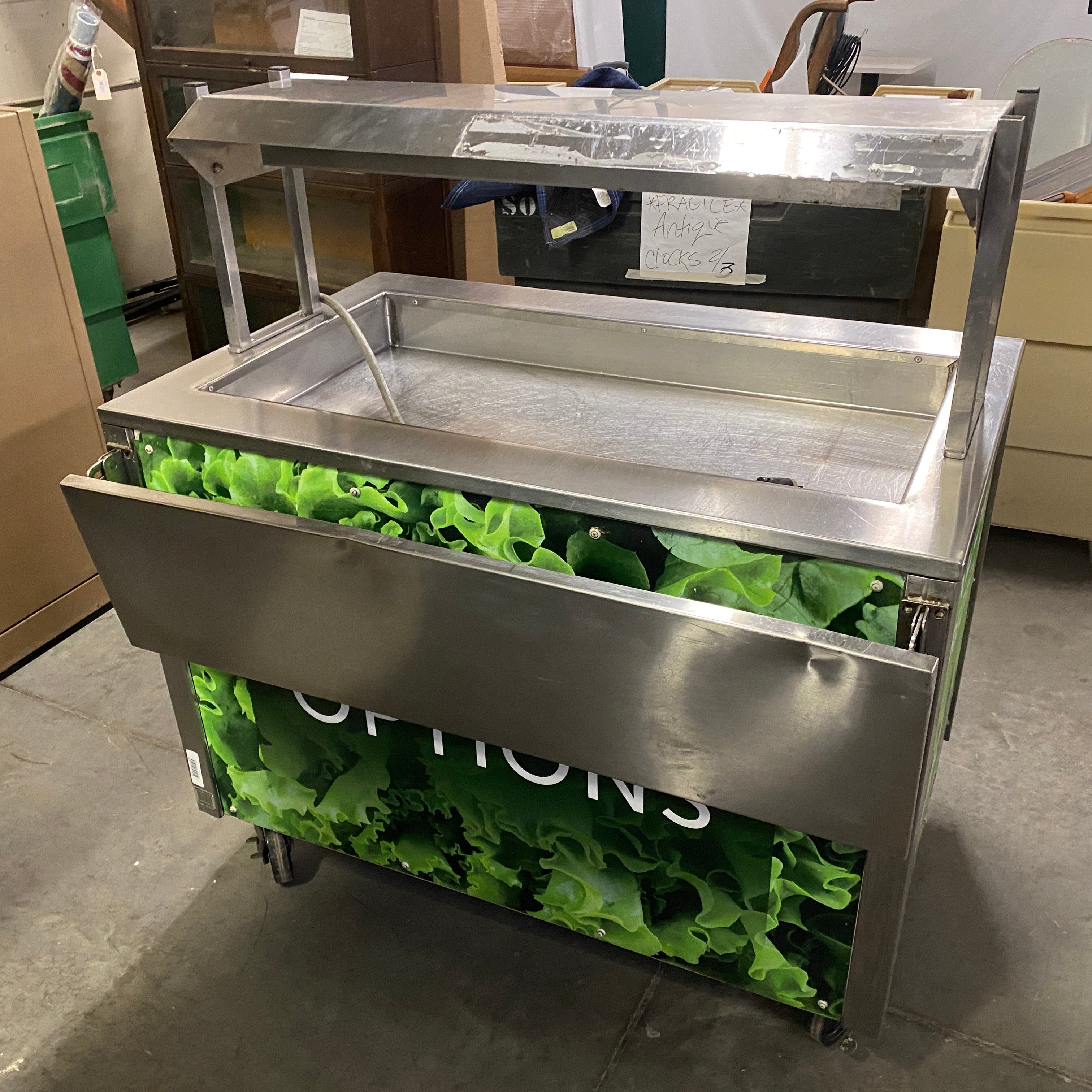 Metal Salad Bar Cart w/ Fold Out Side and Wheels