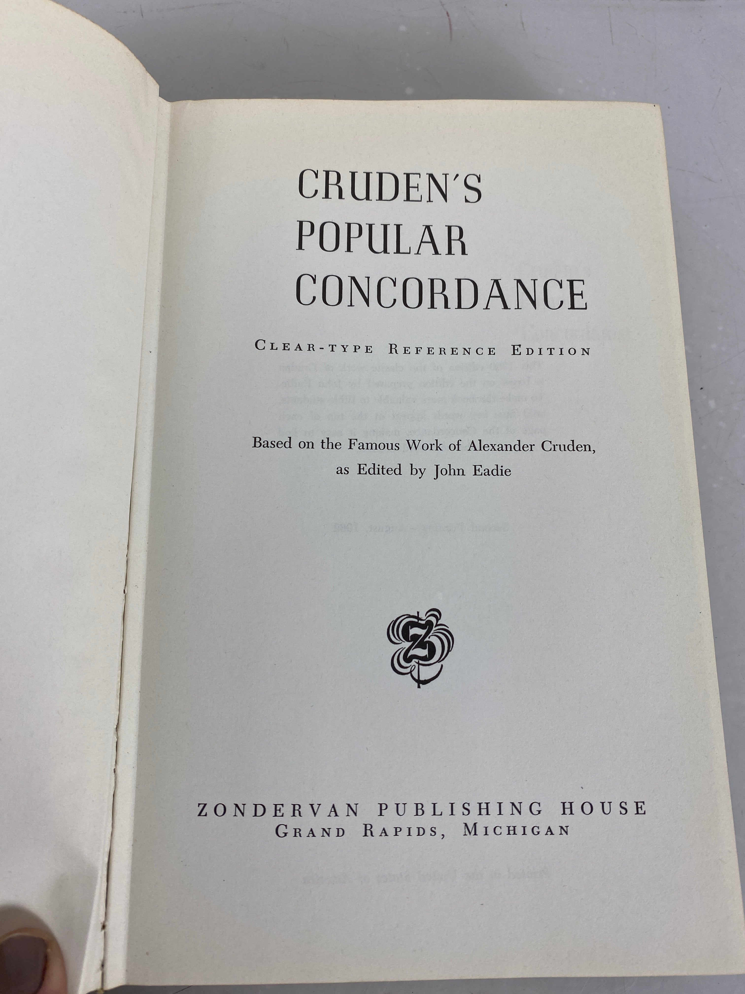 Cruden's Popular Concordance Zondervan Publishing 1962 Second Printing HC DJ