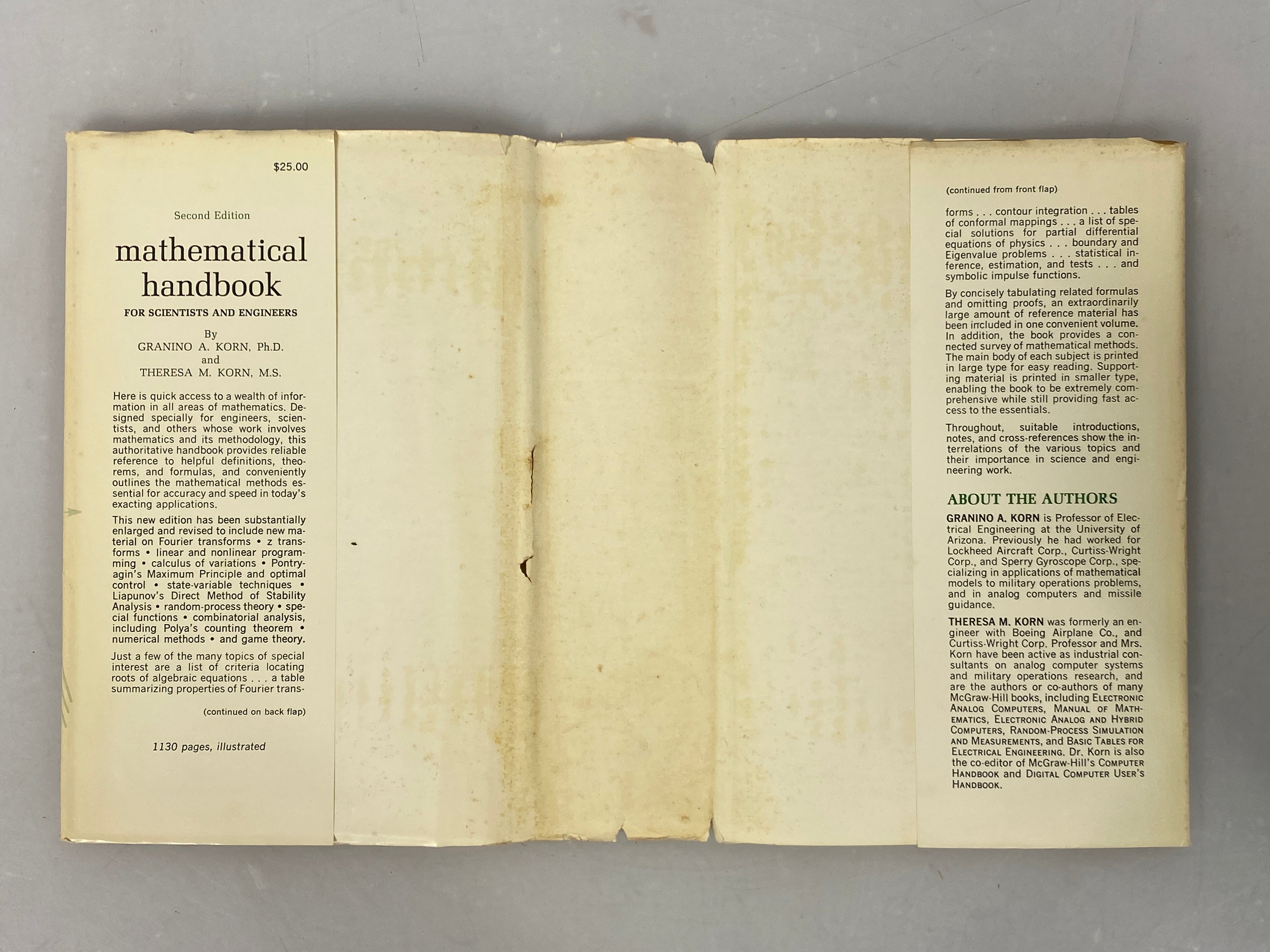 Mathematical Handbook for Scientists & Engineers by Korn 2nd Edition 1968 HC DJ