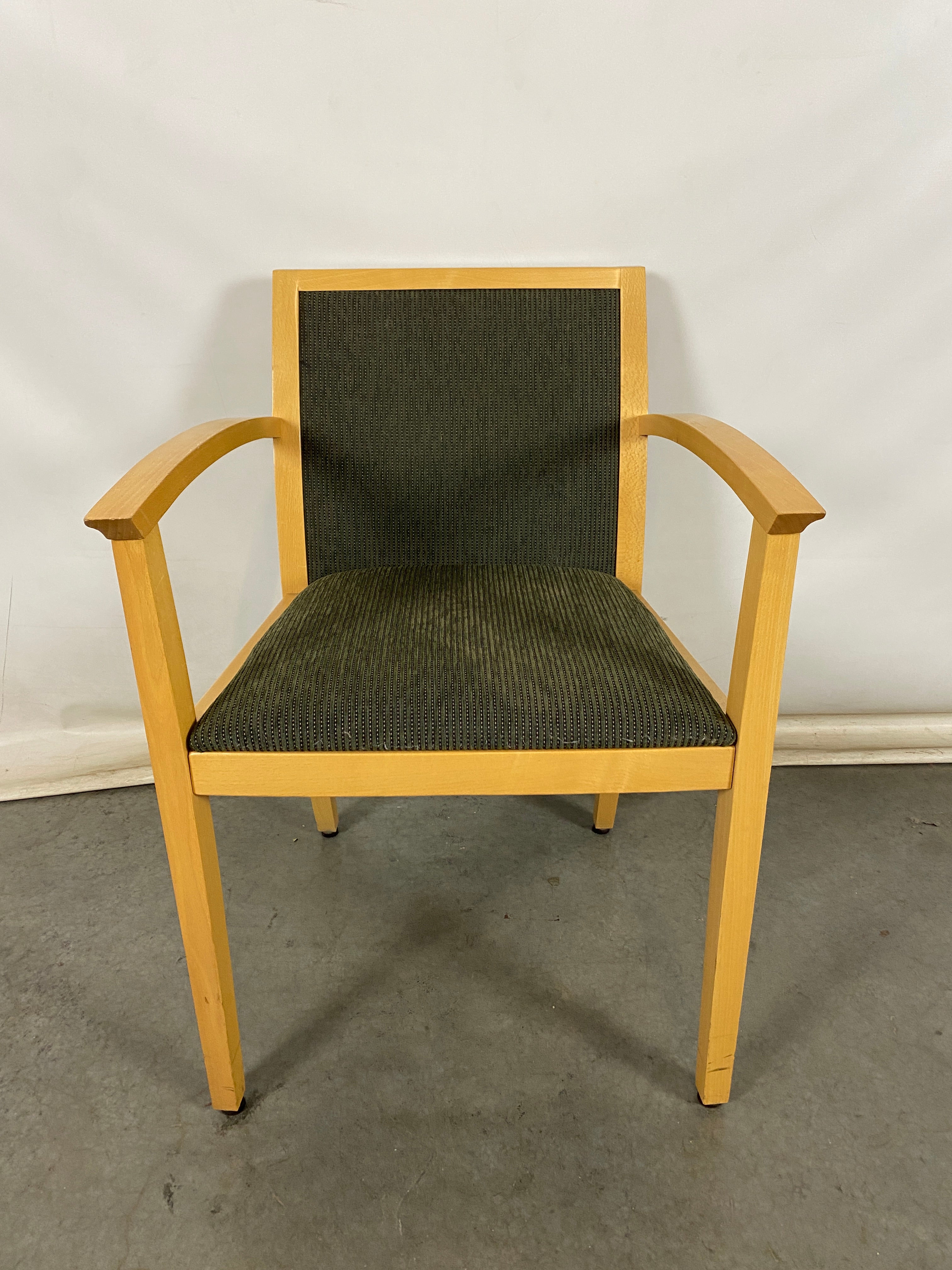 Green Wooden Upholstered Arm Chair