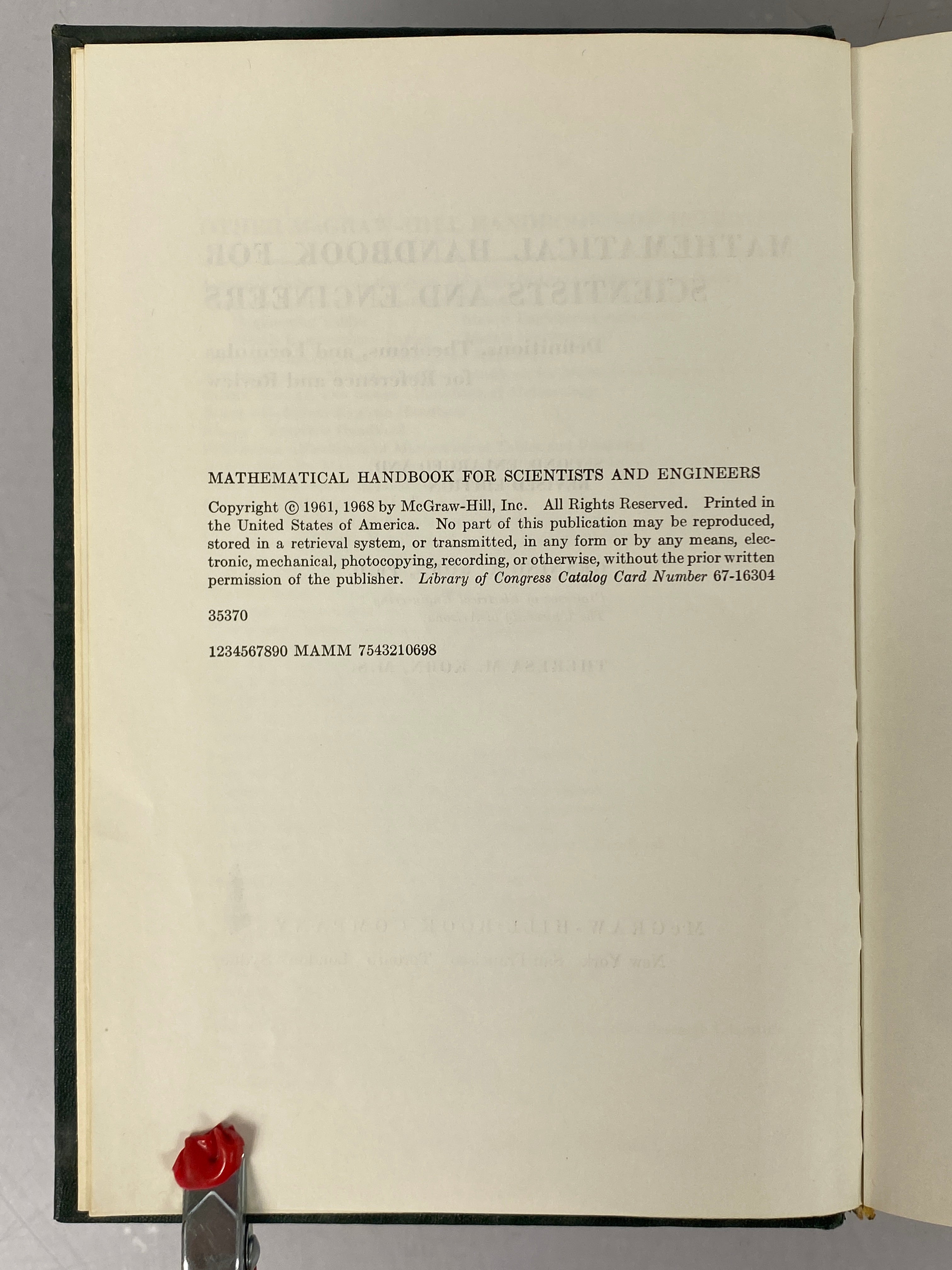 Mathematical Handbook for Scientists & Engineers by Korn 2nd Edition 1968 HC DJ