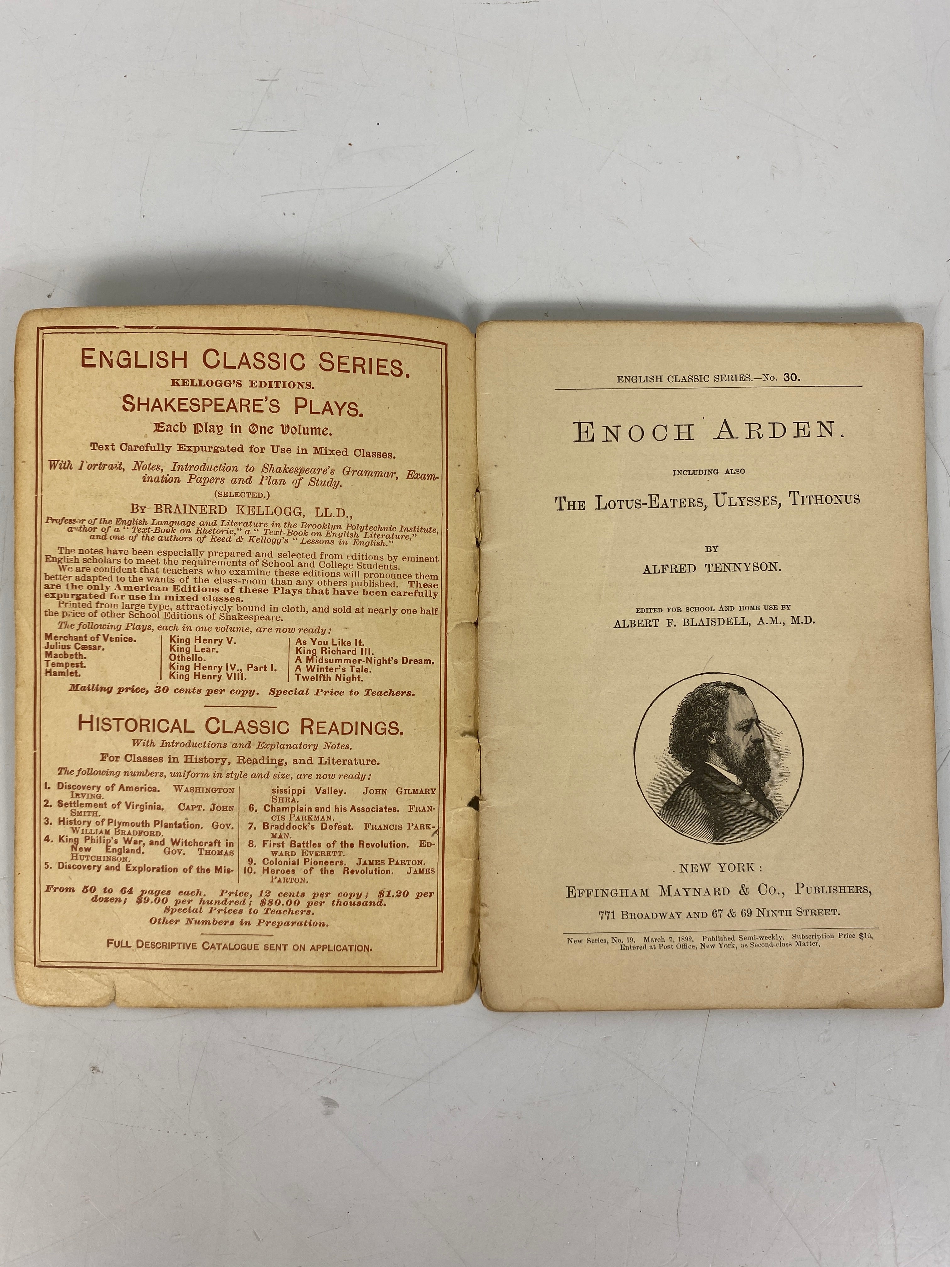 Enoch Arden & the Lotus Eaters Tennyson 1892 English Classic Series Antique SC