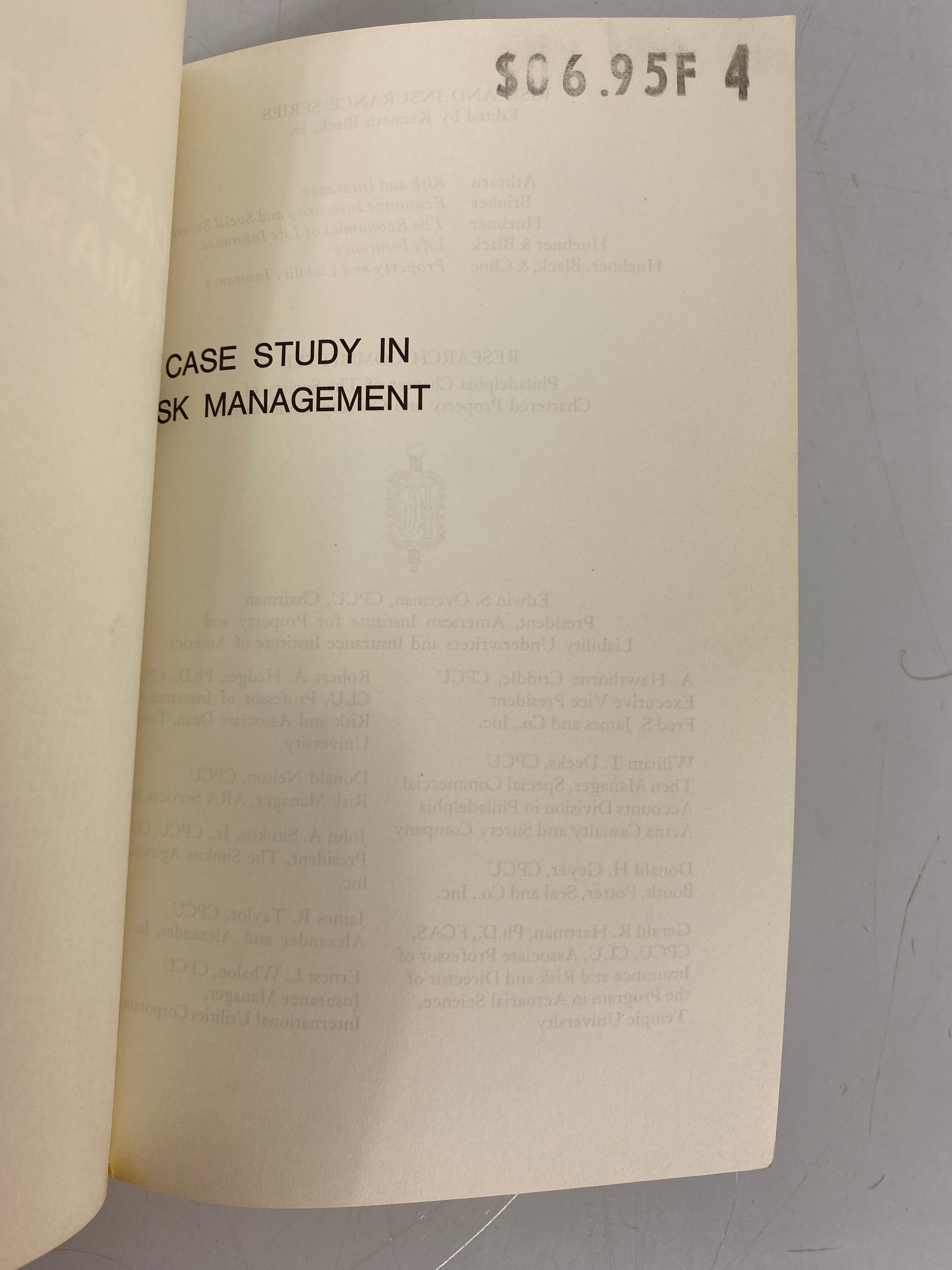 A Case Study in Risk Management Jerry Rosenbloom 1972 Vintage SC