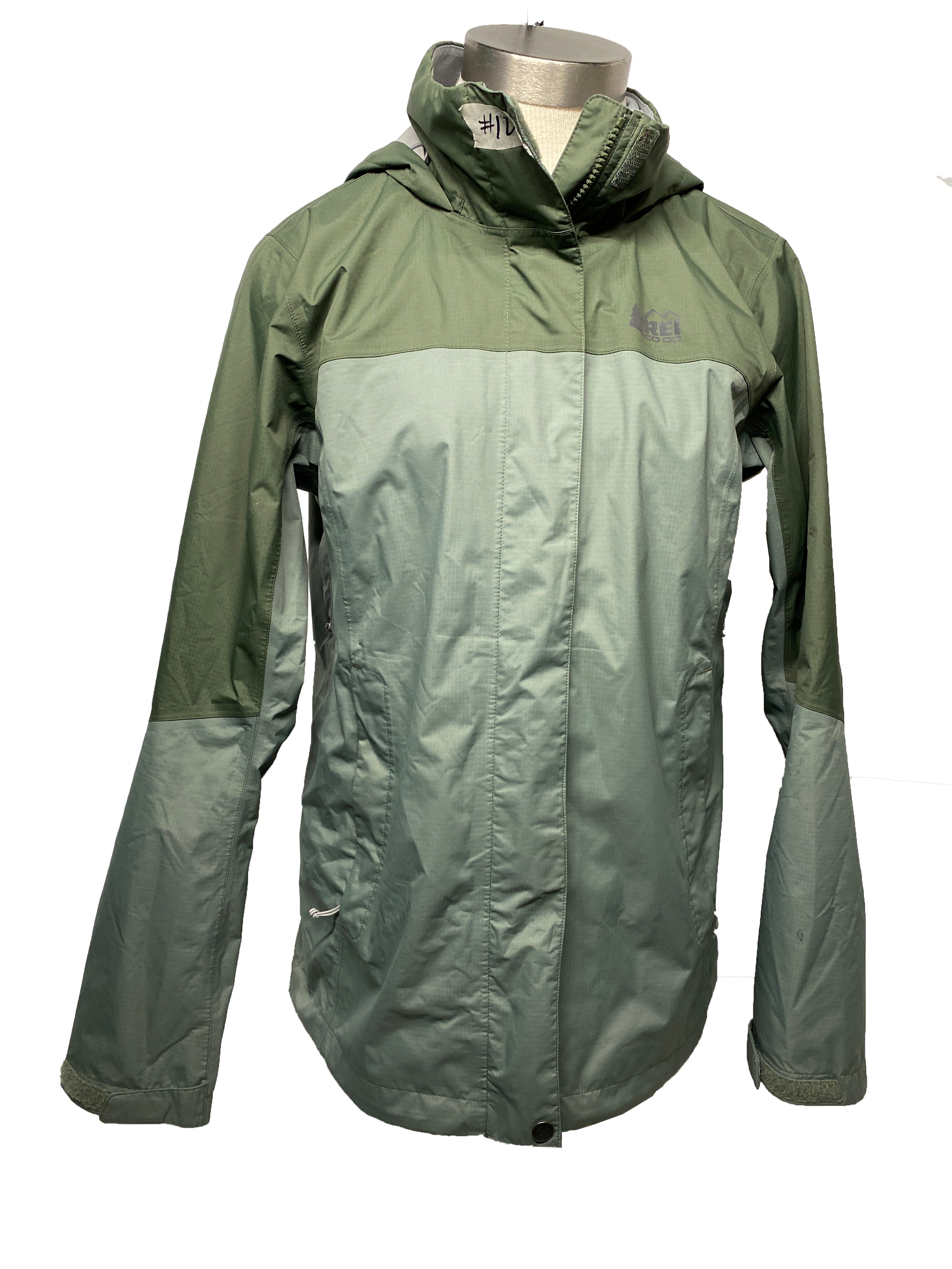 REI Co-op Rainier Rain Jacket 2.5L Hooded Green Peak Women's Size M