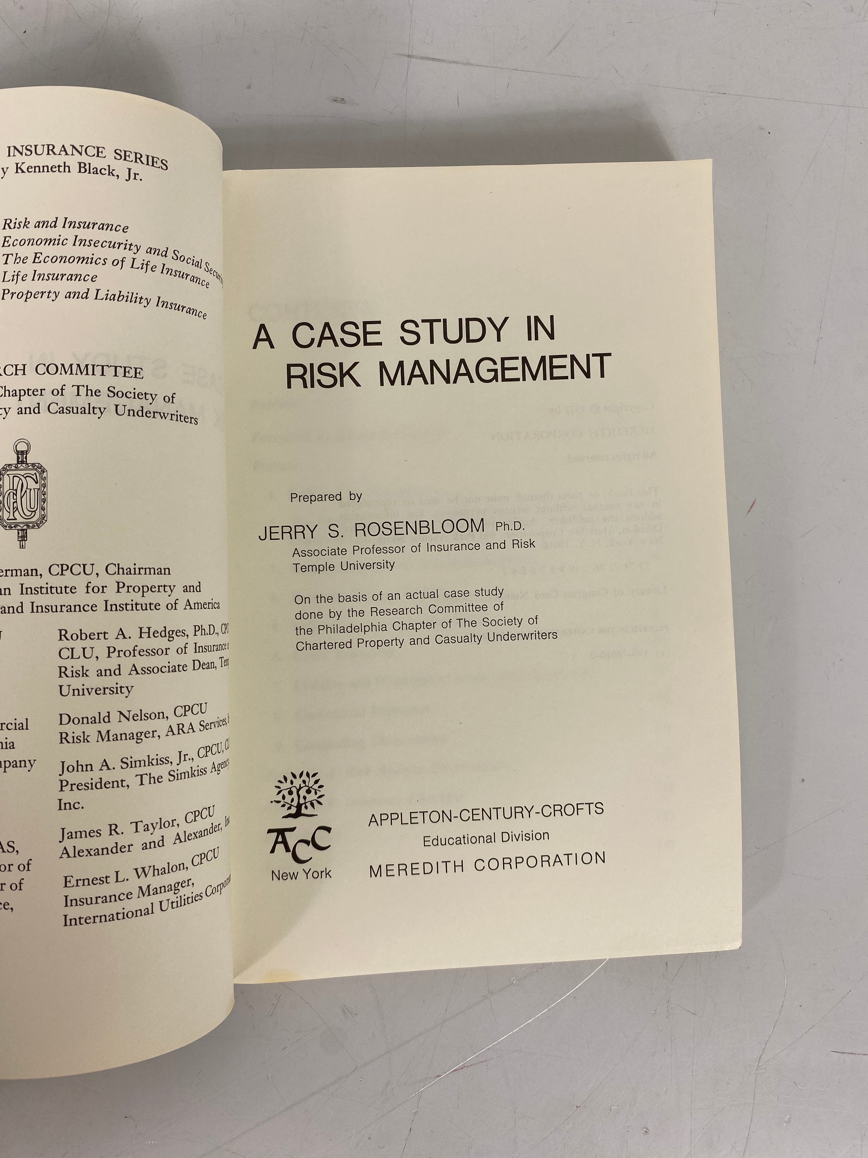 A Case Study in Risk Management Jerry Rosenbloom 1972 Vintage SC