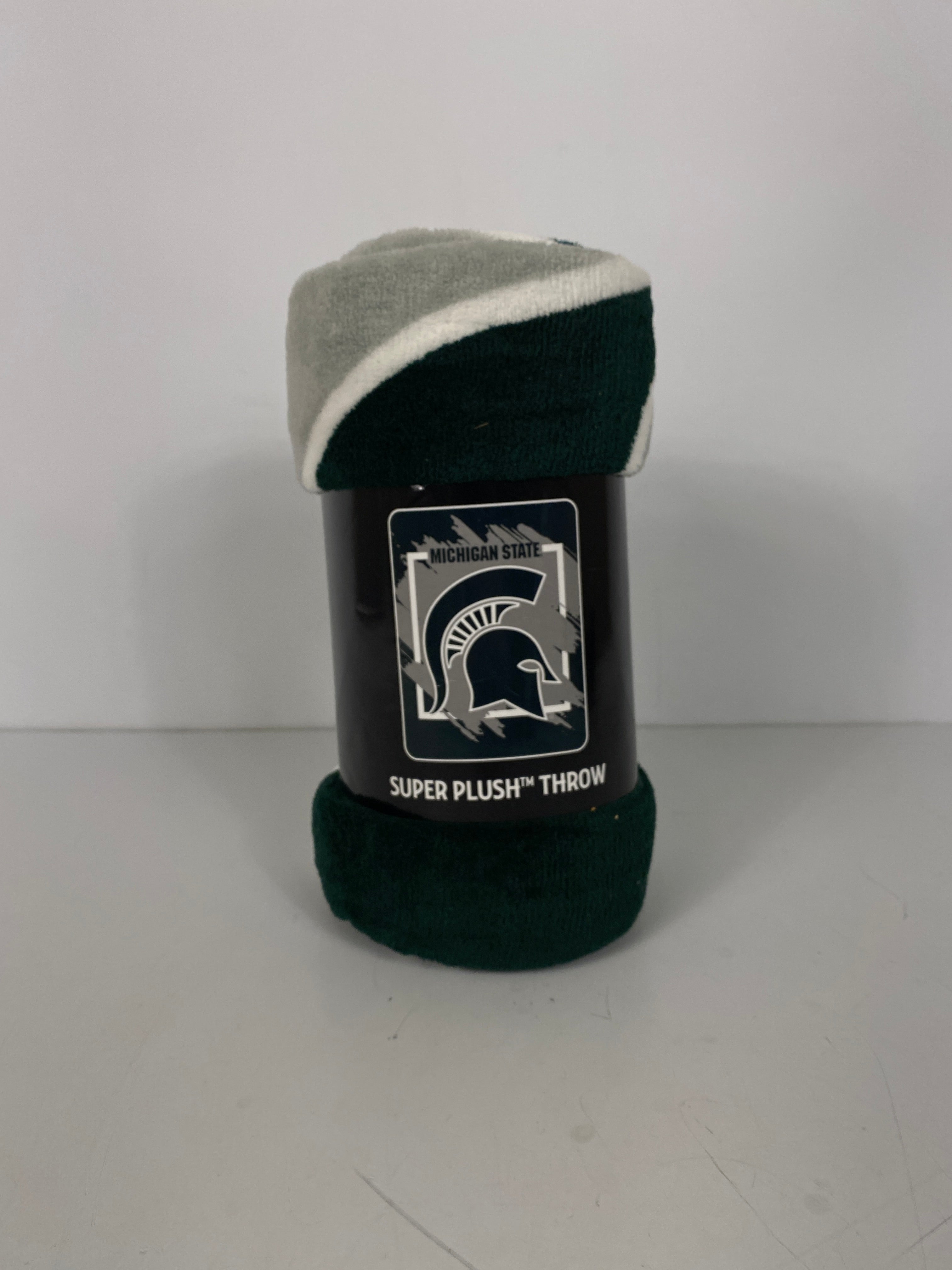 Michigan State University Green and Gray Plush Throw Blanket