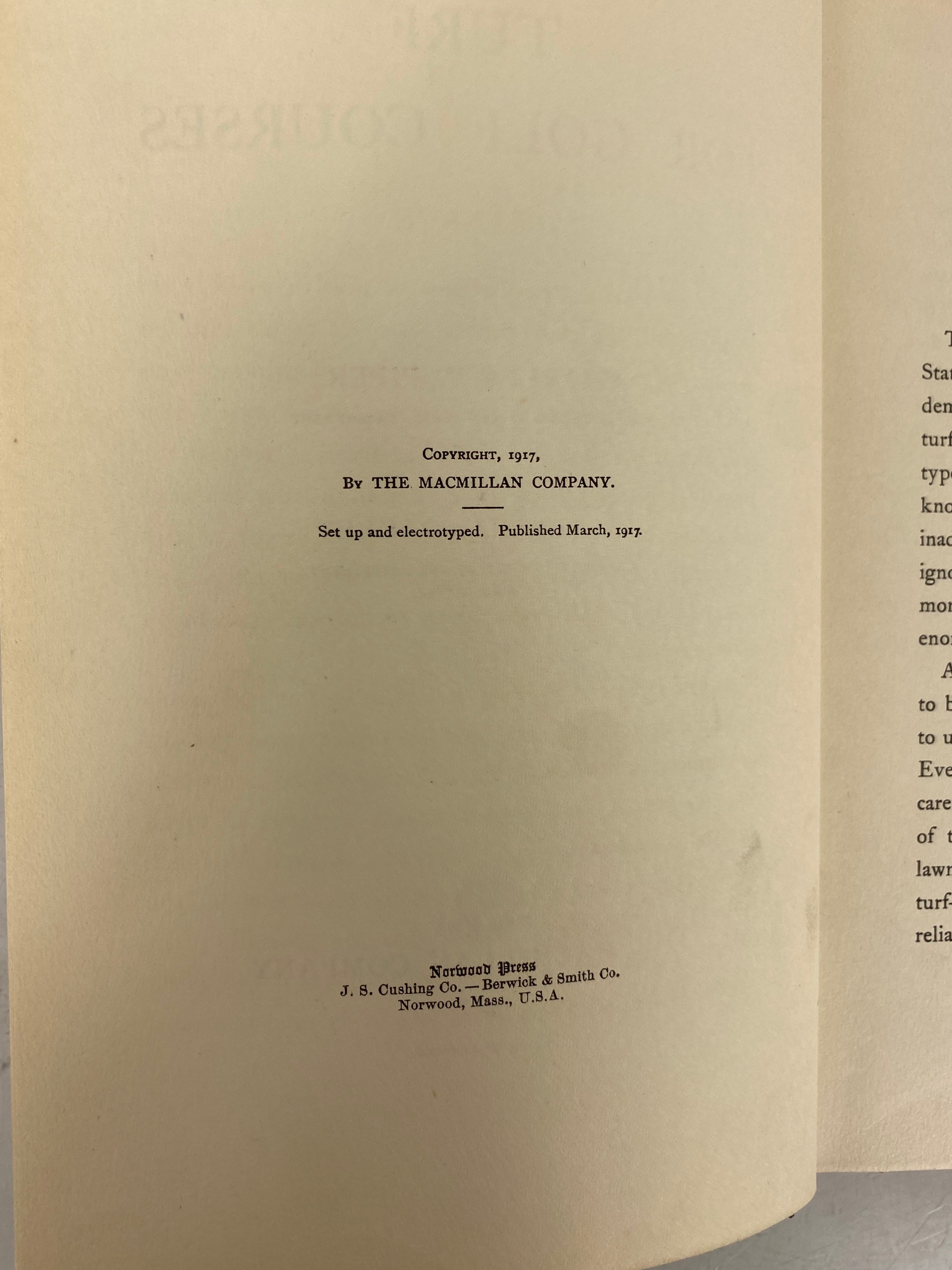 Turf for Golf Courses by Piper/Oakley 1917 First Edition Antique HC