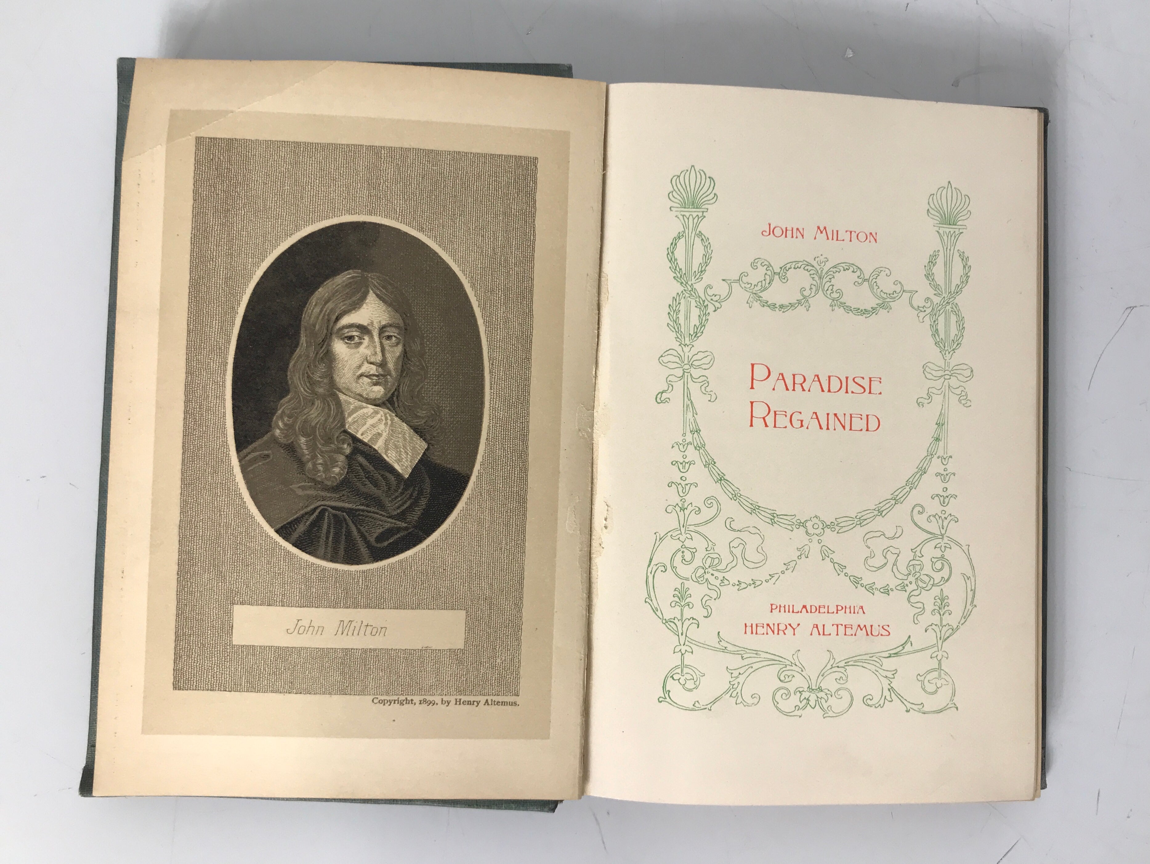 Lot of 2 Antique John Milton Paradise Lost/Paradise Regained Henry Altemus HC