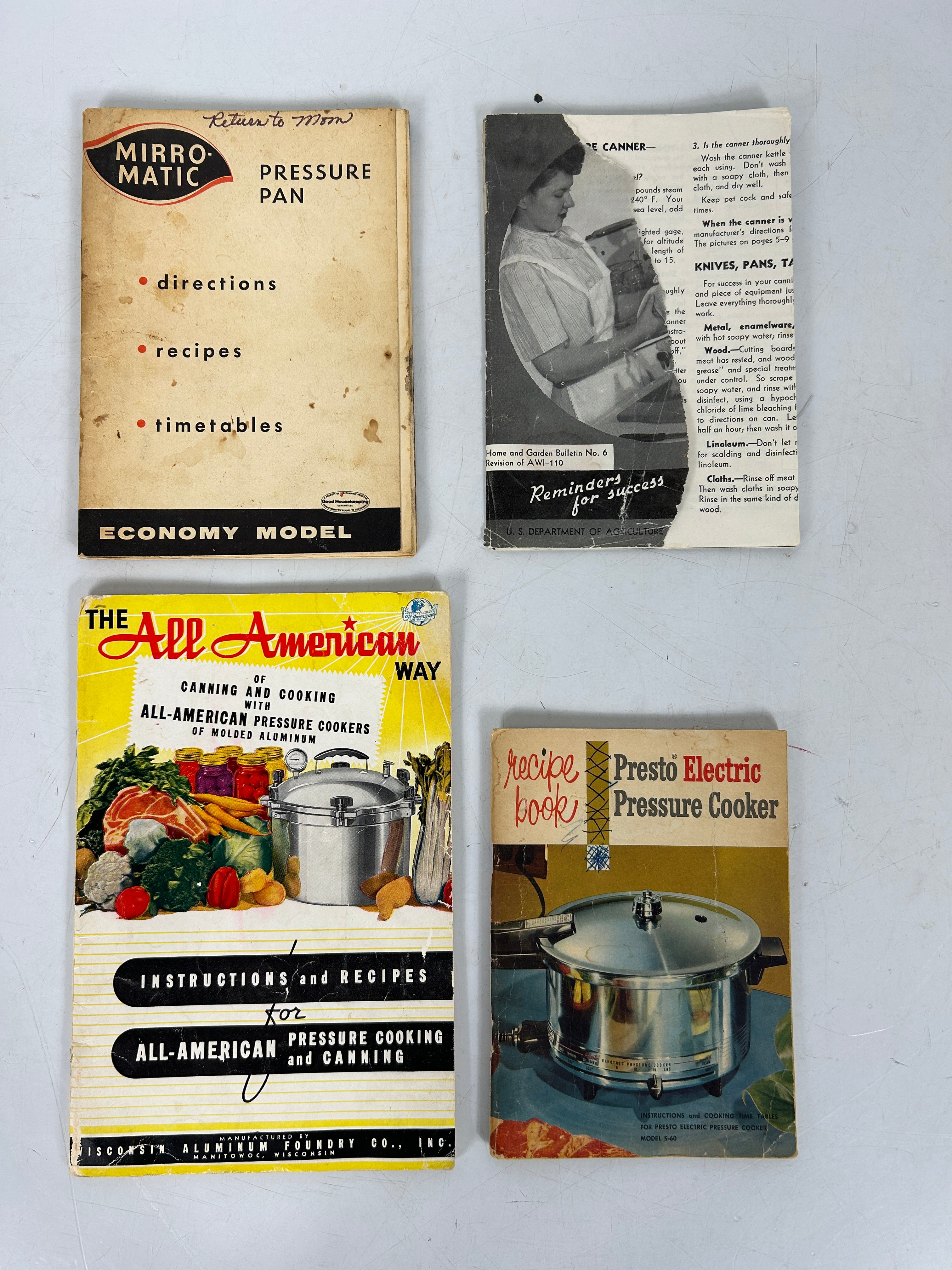 4 Vintage Pressure Cooker Recipe Booklets: Presto/Mirro/All American/USDA SC