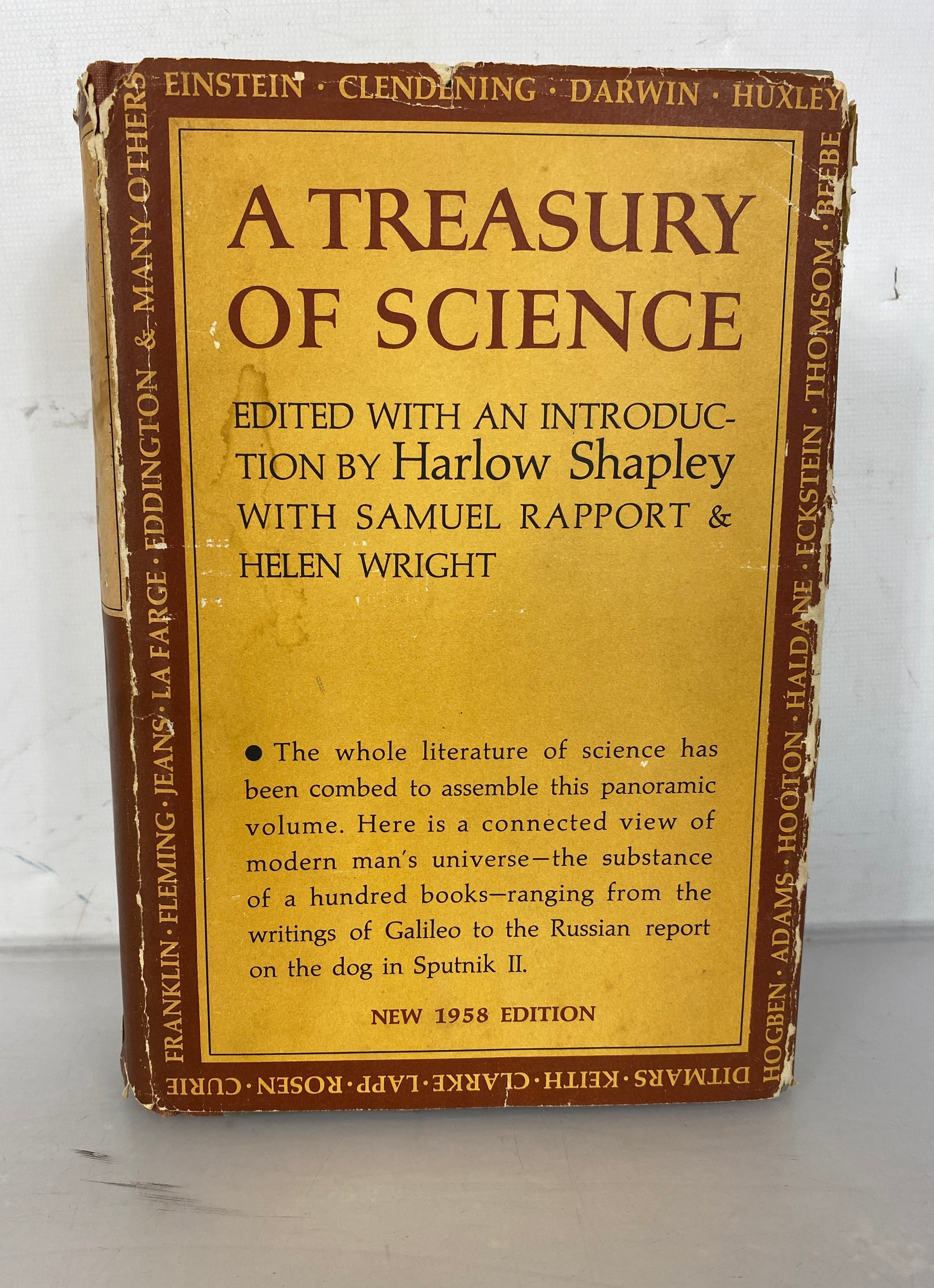 A Treasury of Science by Harlow Shapley Fourth Revised Edition 1958 HC DJ