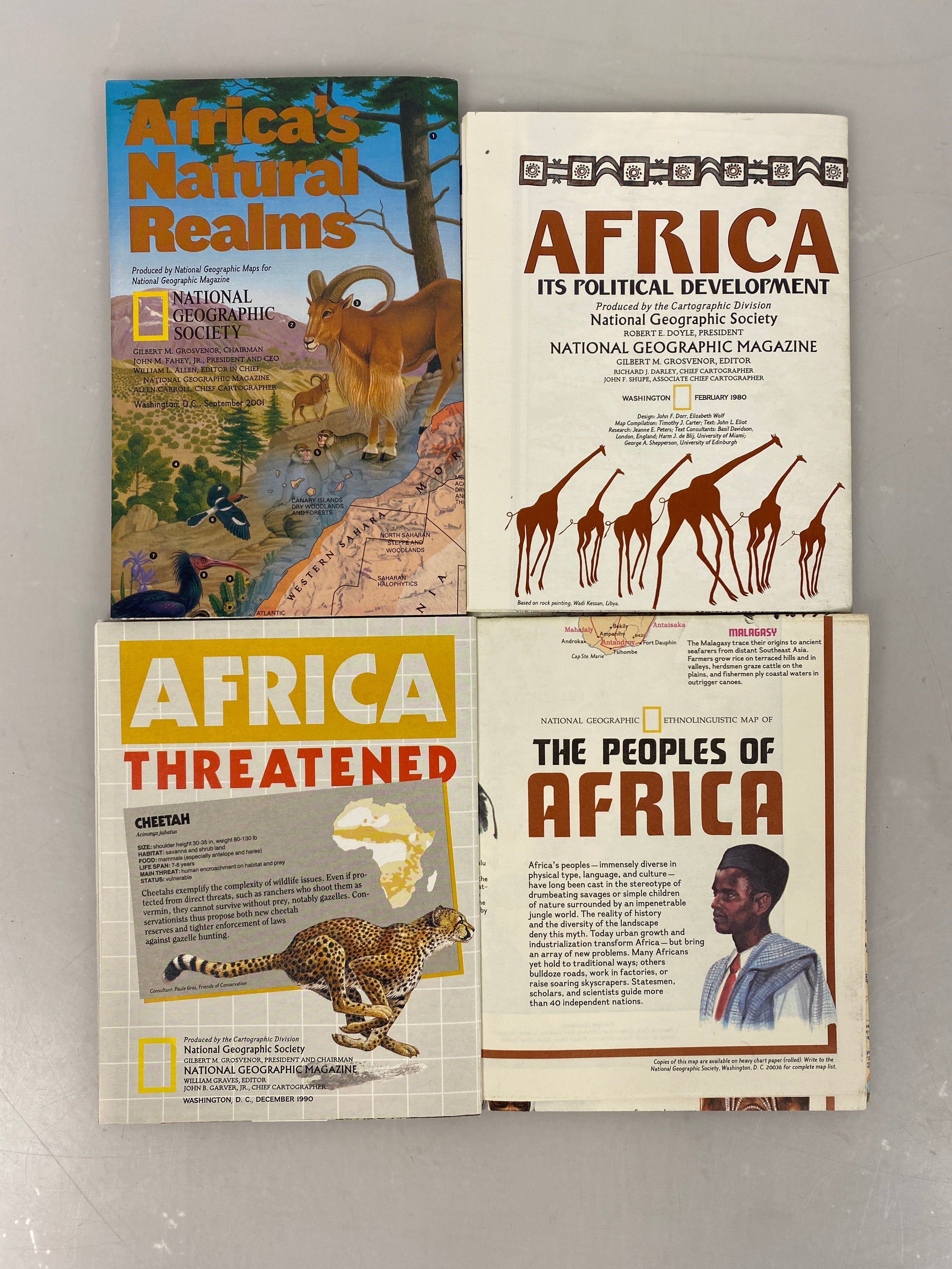 4 Vintage Nat Geo Maps/Posters of Africa: Natural Realms/Political Development