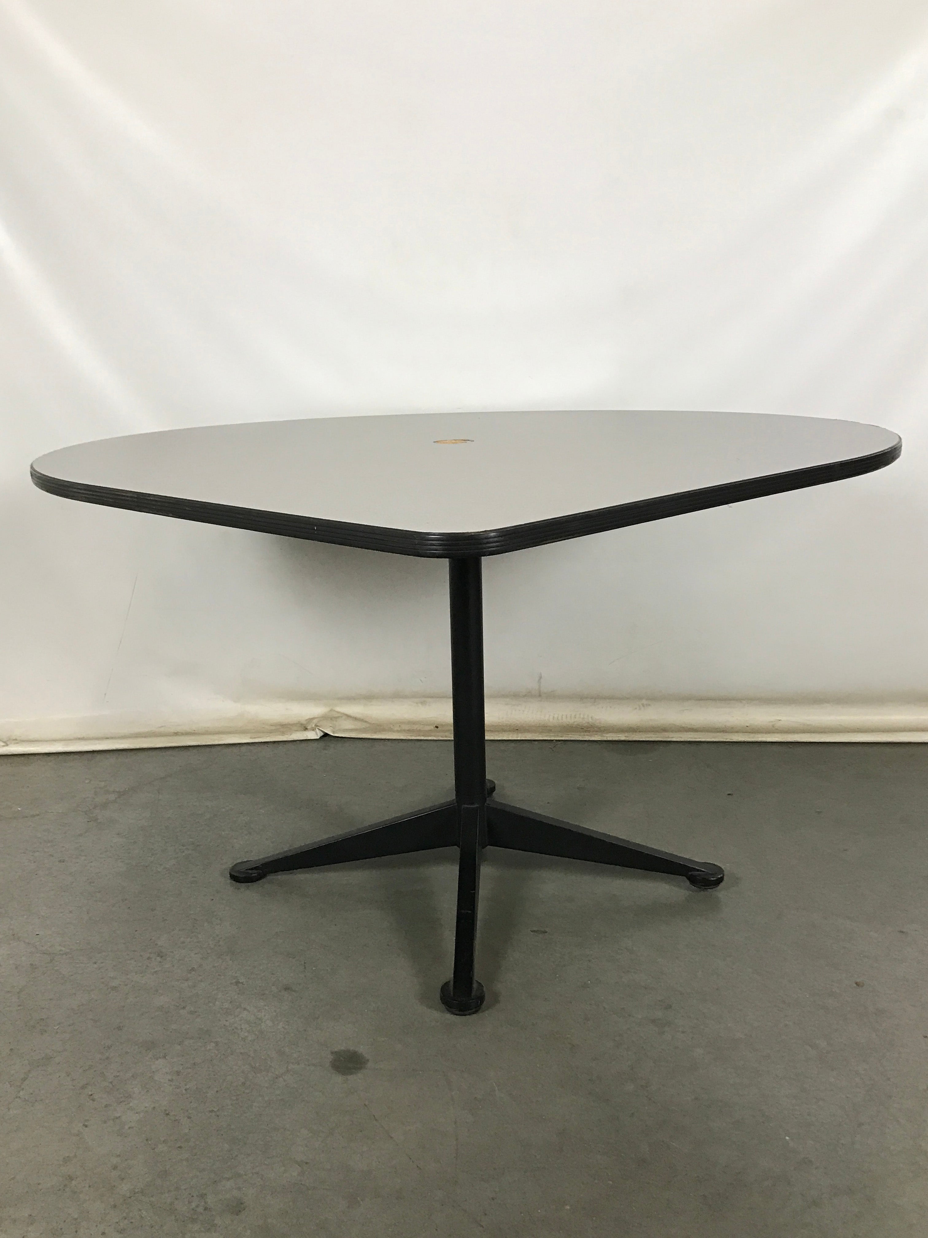 Gray Wooden Table With Black Metal Frame