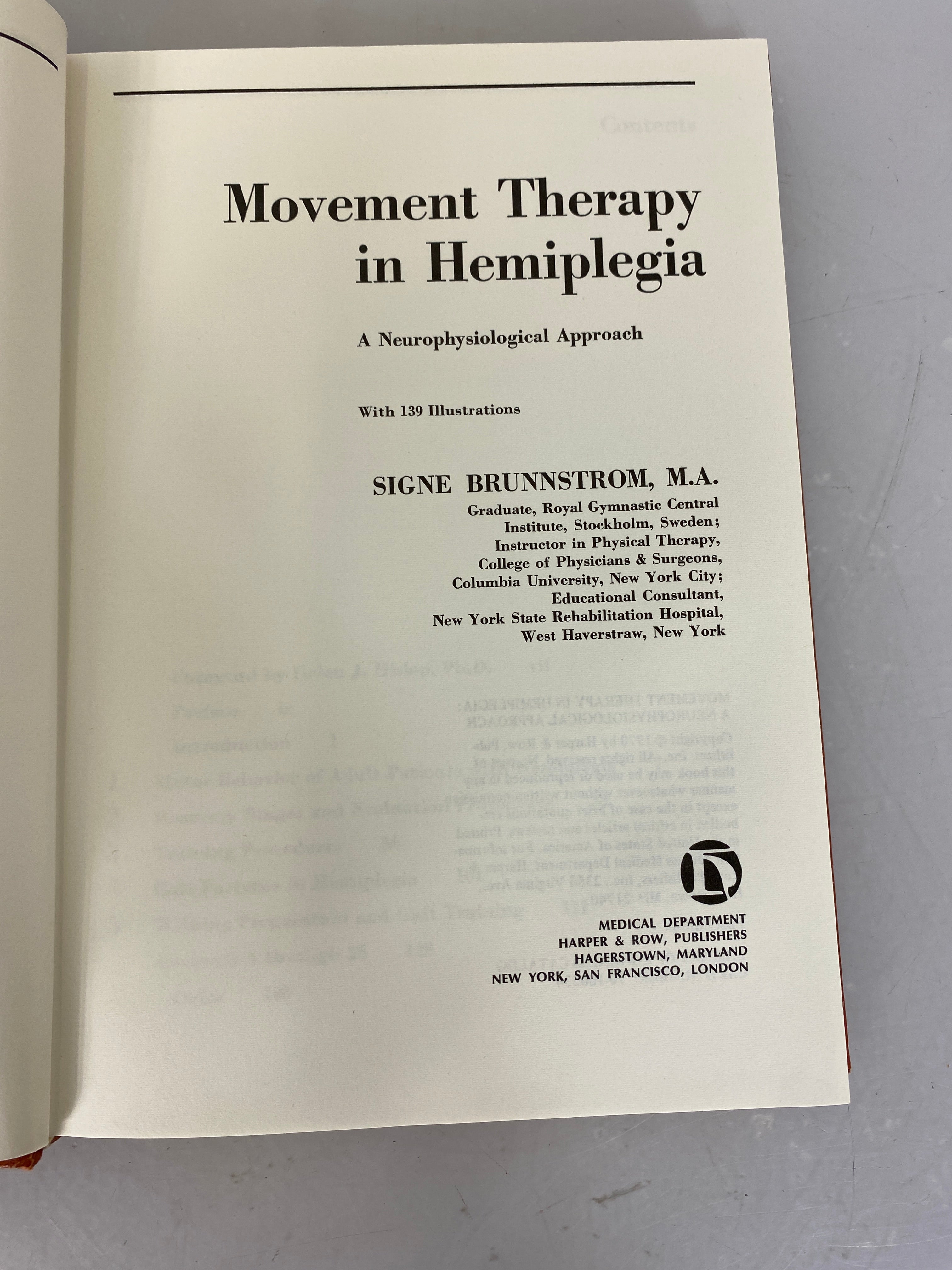 Movement Therapy in Hemiplegia by Signe Brunnstrom 1970 First Edition HC