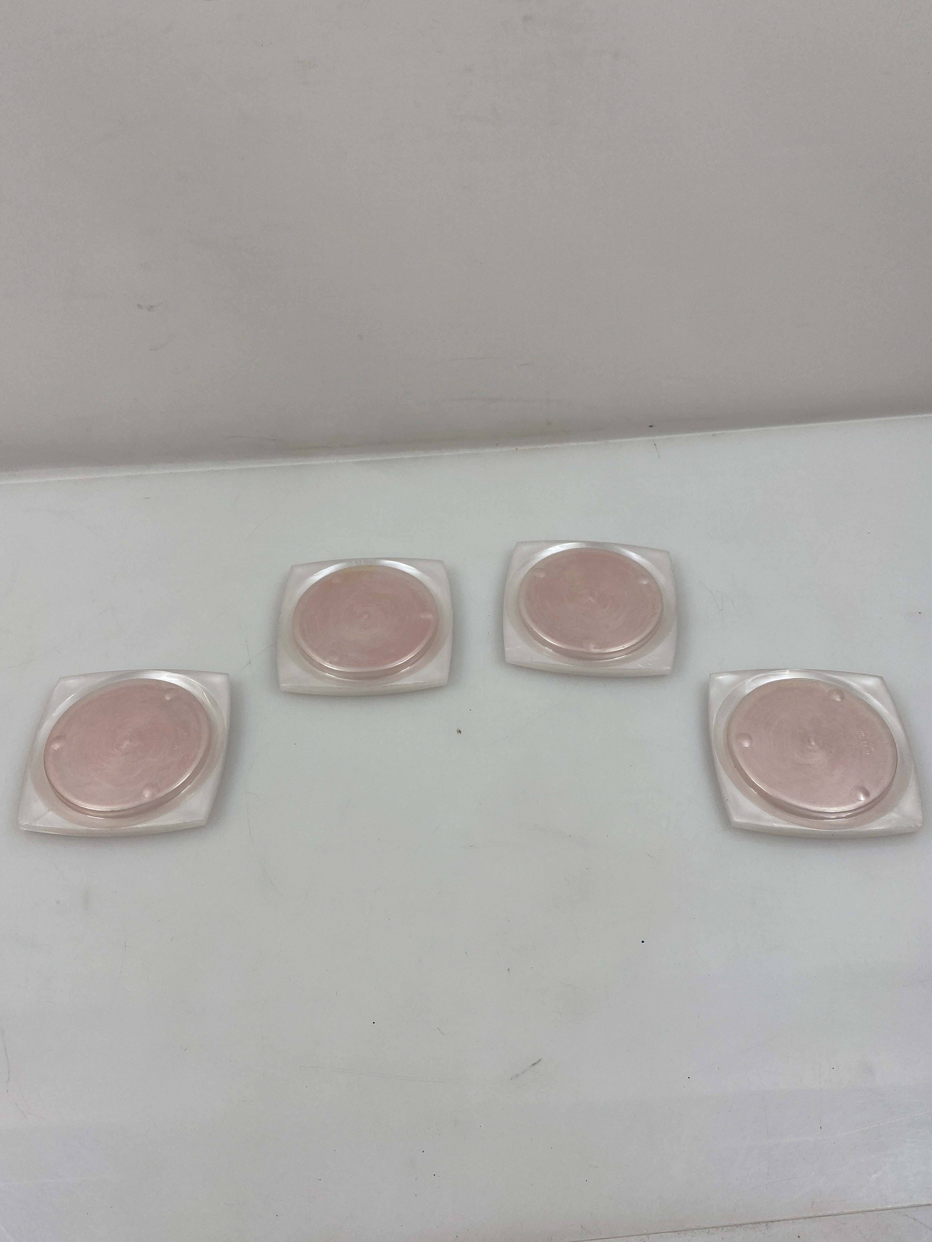 Mid Century Modern Lucite Raffia Coaster Set of 4