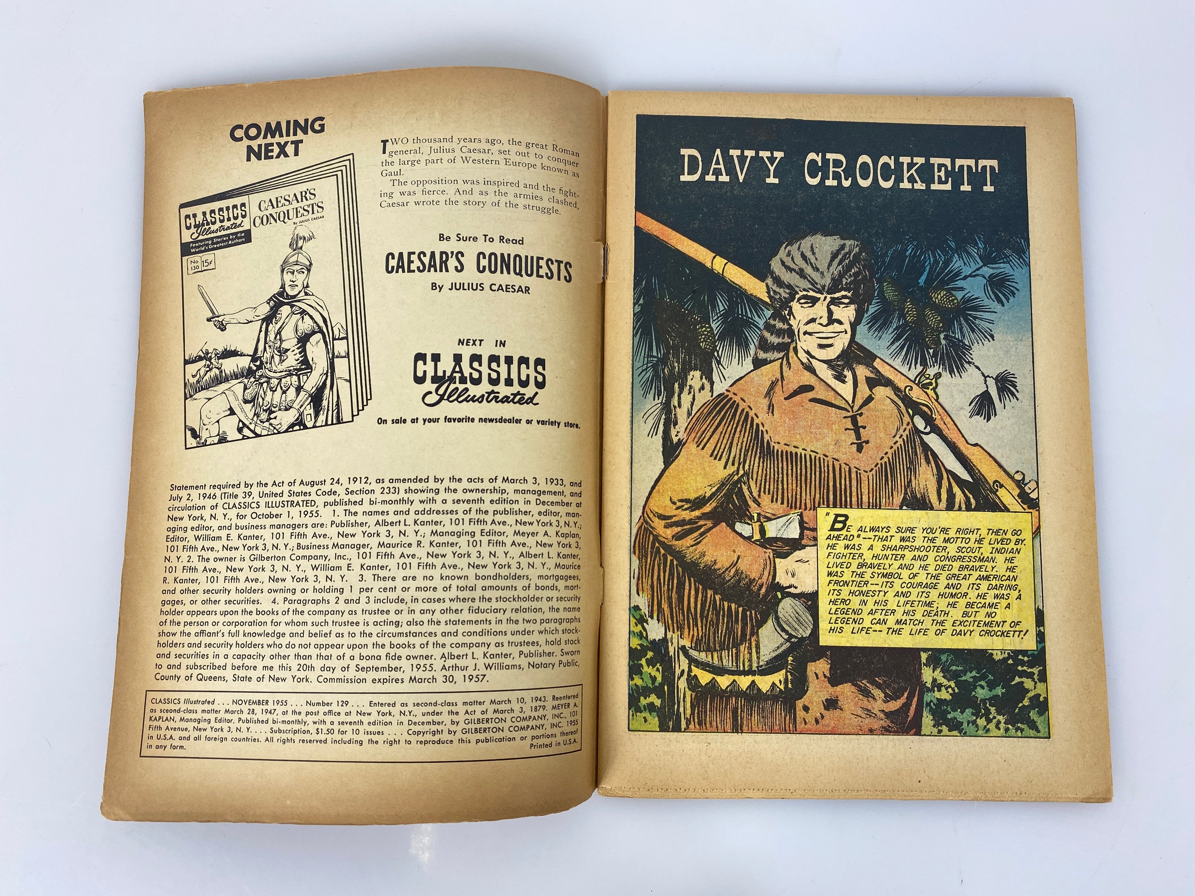 Classics Illustrated Davy Crockett No. 129 hrn129