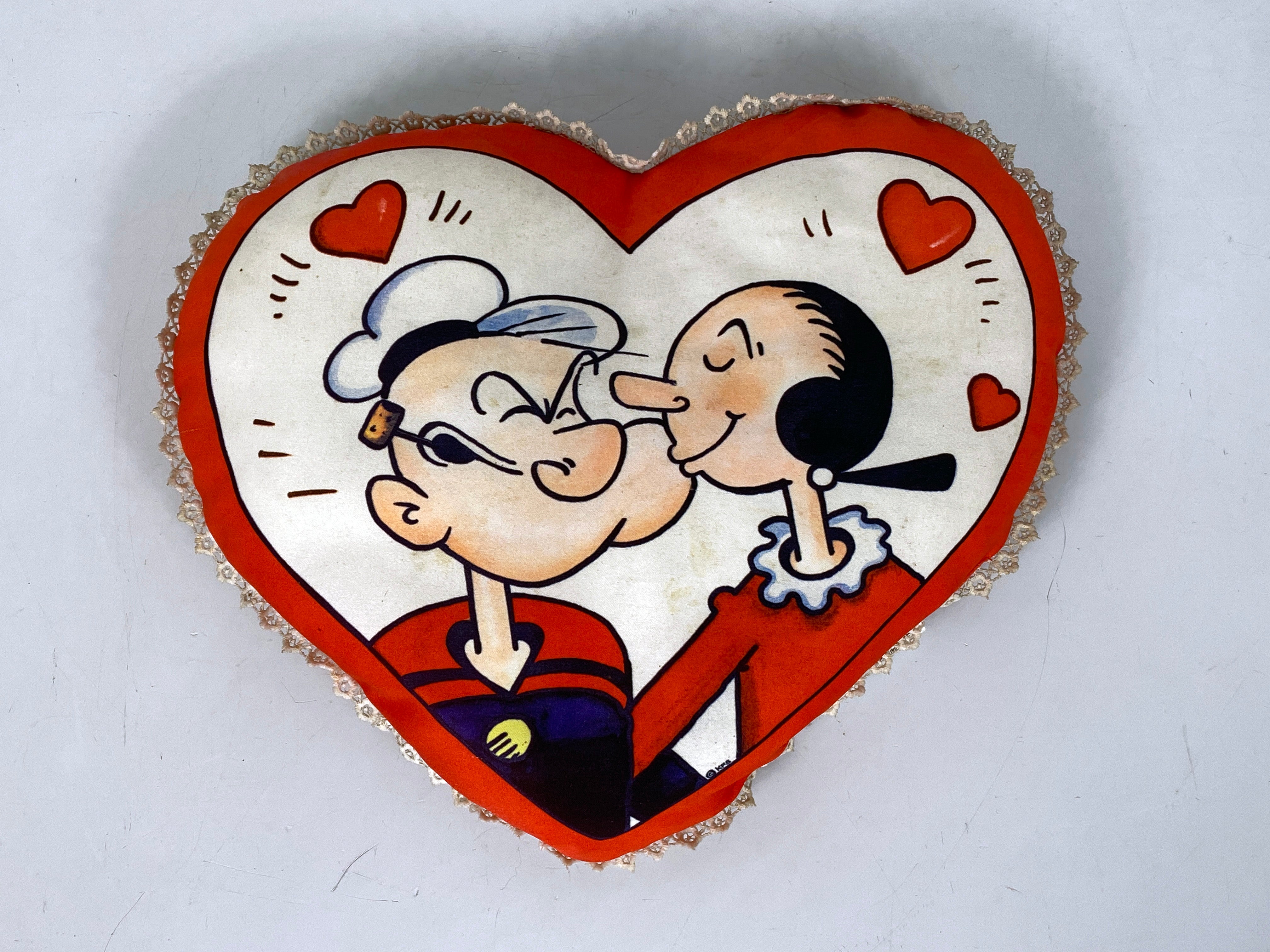 Scarce 1940s Popeye & Olive Oyl Polyester Sweetheart Pillow